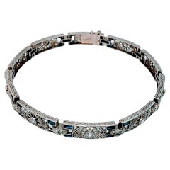 Bracelets Art Deco 1930s Diamond Brilliant Cut and Sapphire White Gold 18 Karat