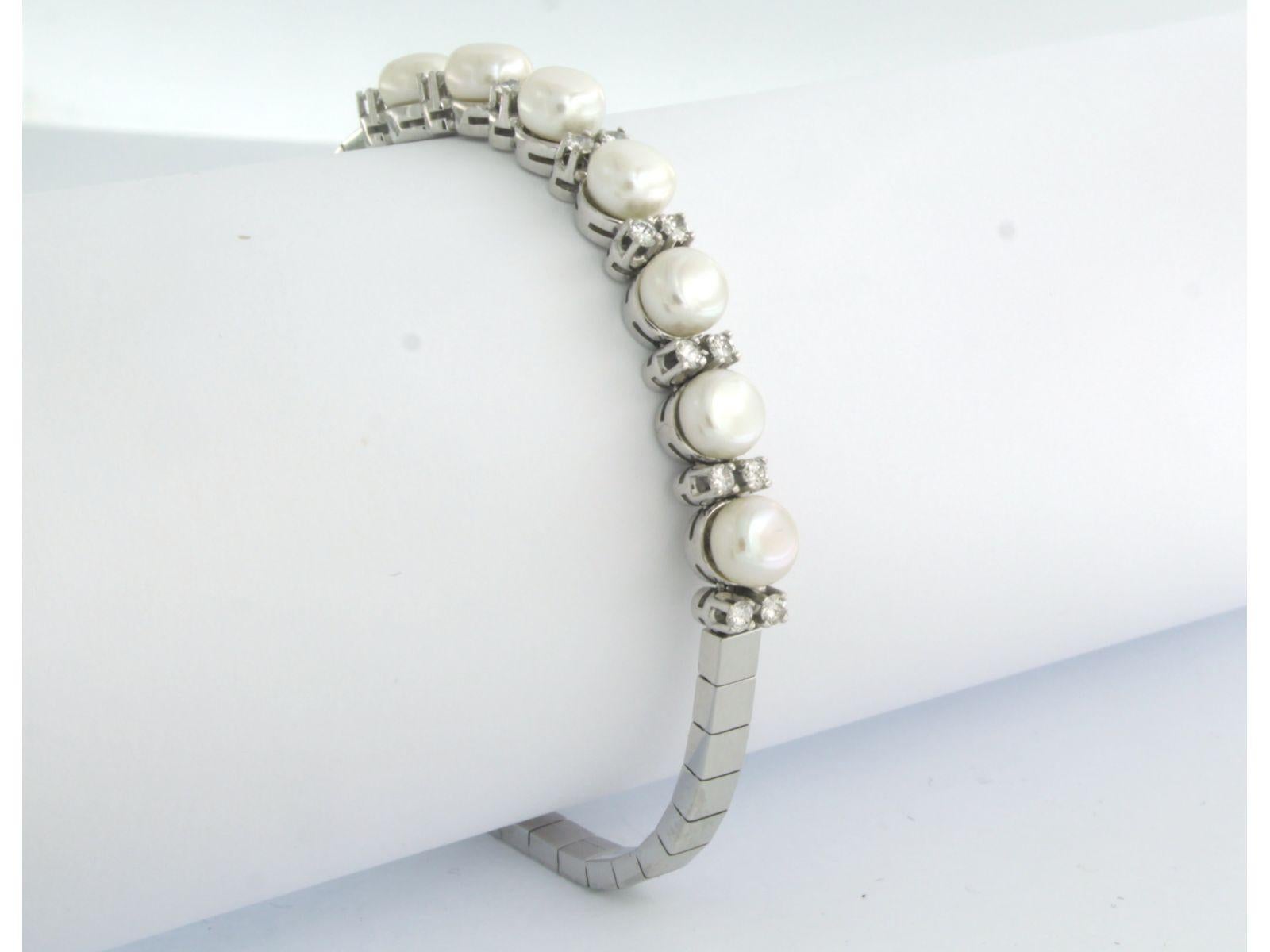 Brilliant Cut Bracelets set with pearls and diamonds 18k white gold For Sale