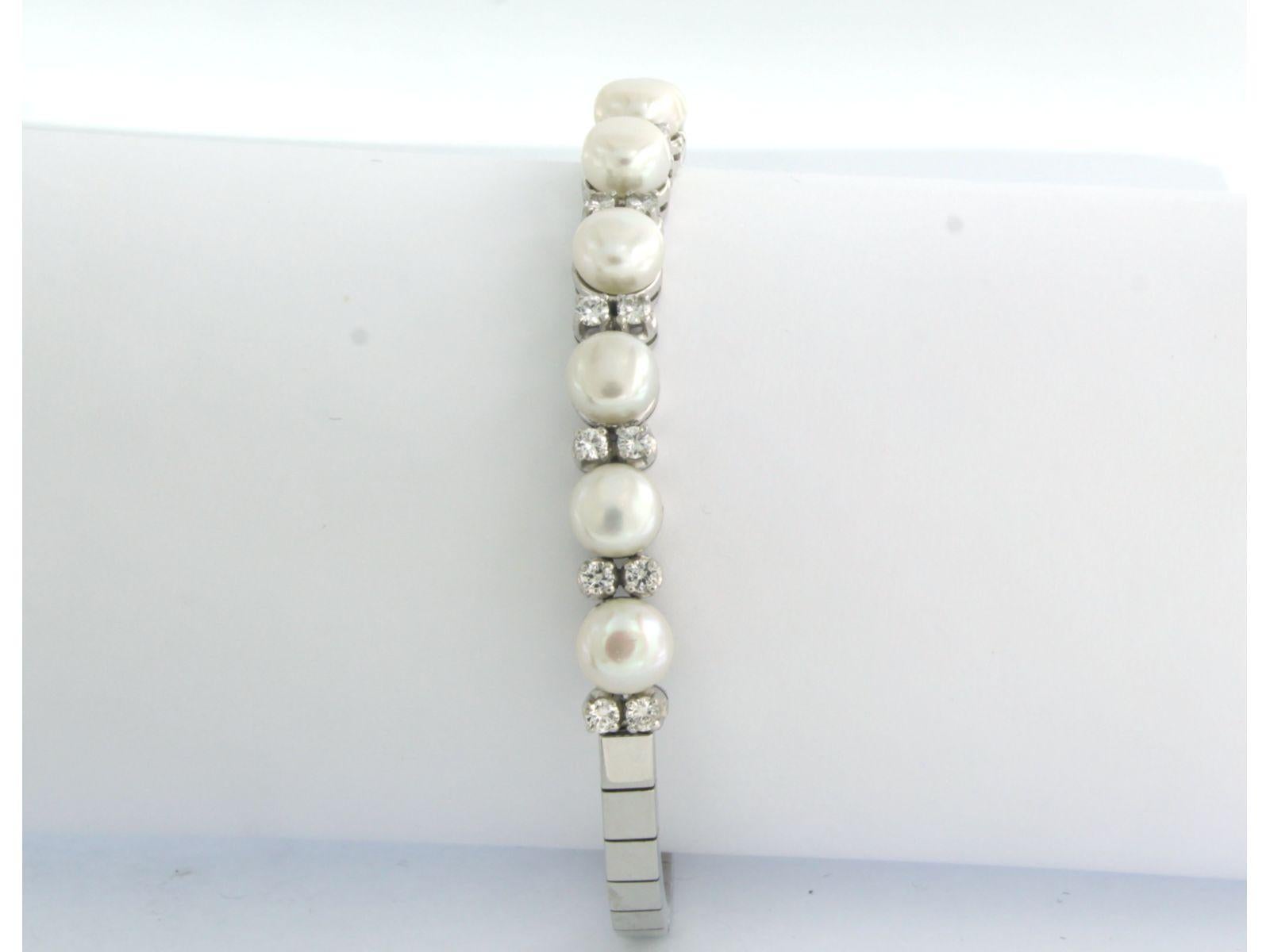 Bracelets set with pearls and diamonds 18k white gold For Sale 1