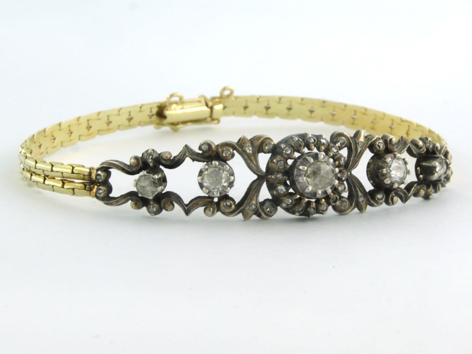 Early Victorian Bracelot set with diamonds 14k yellow gold and silver For Sale