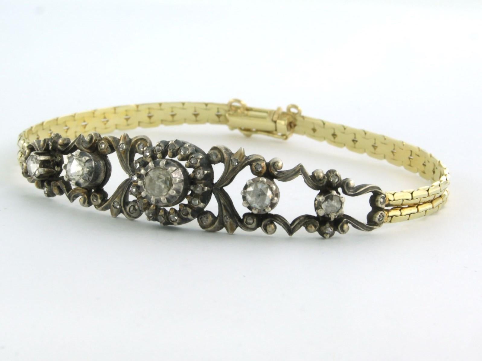 Taille rose Bracelet en or jaune 14 carats et argent serti de diamants en vente