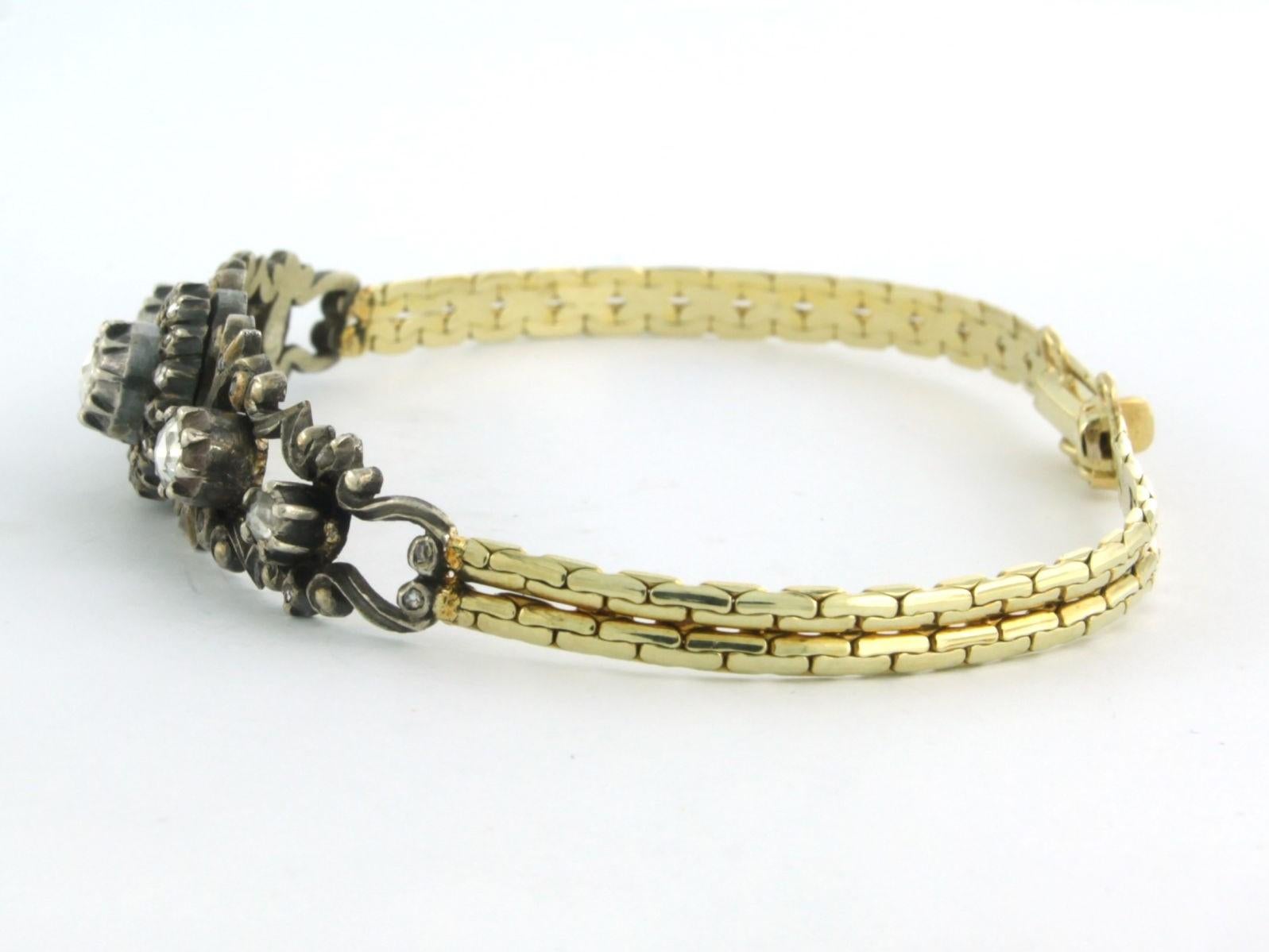 Bracelet en or jaune 14 carats et argent serti de diamants Bon état - En vente à The Hague, ZH