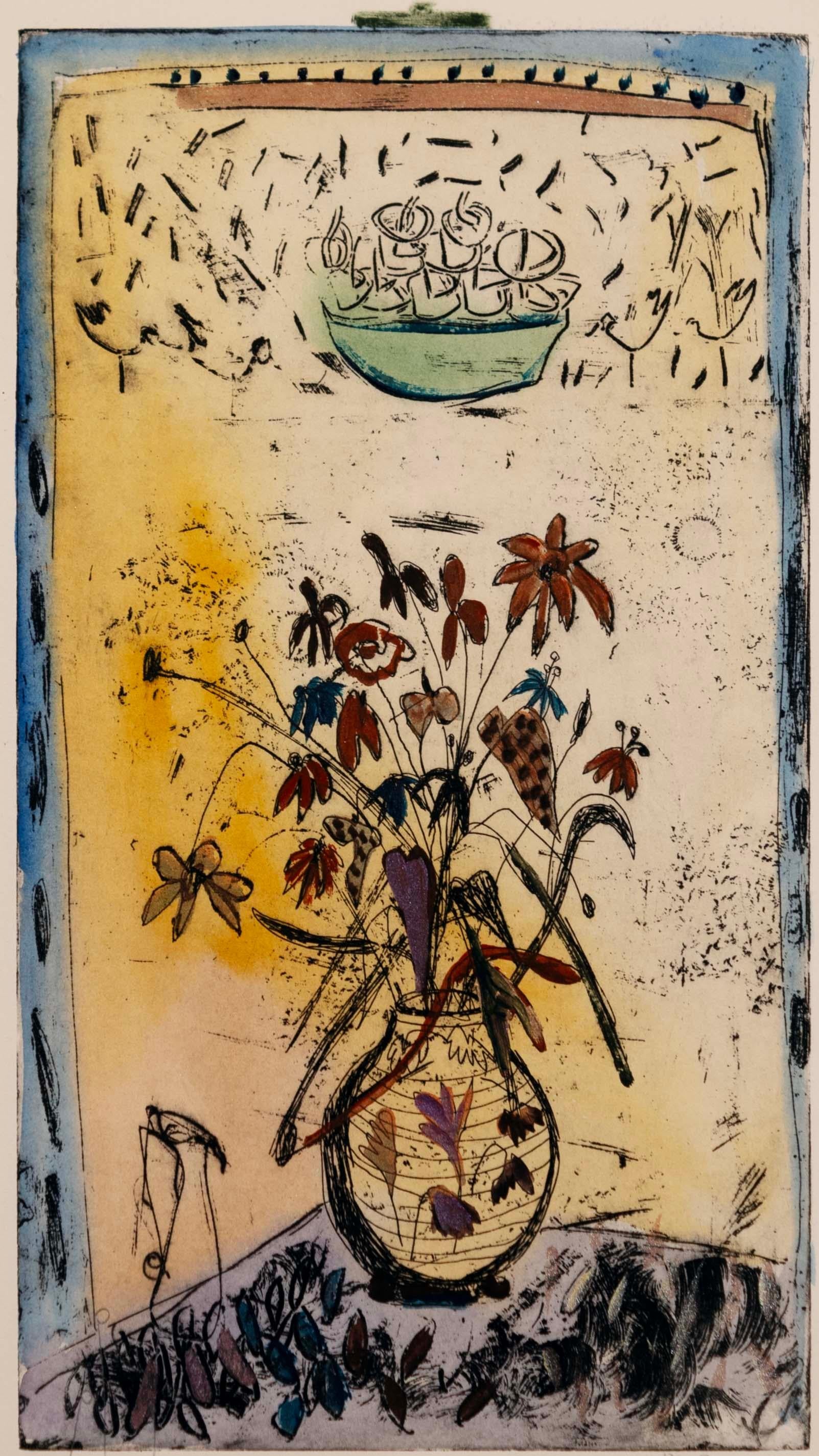 Bracha Guy Untitled Flowers in a Vase Signed Mixed Media on Paper Framed In Good Condition In Keego Harbor, MI