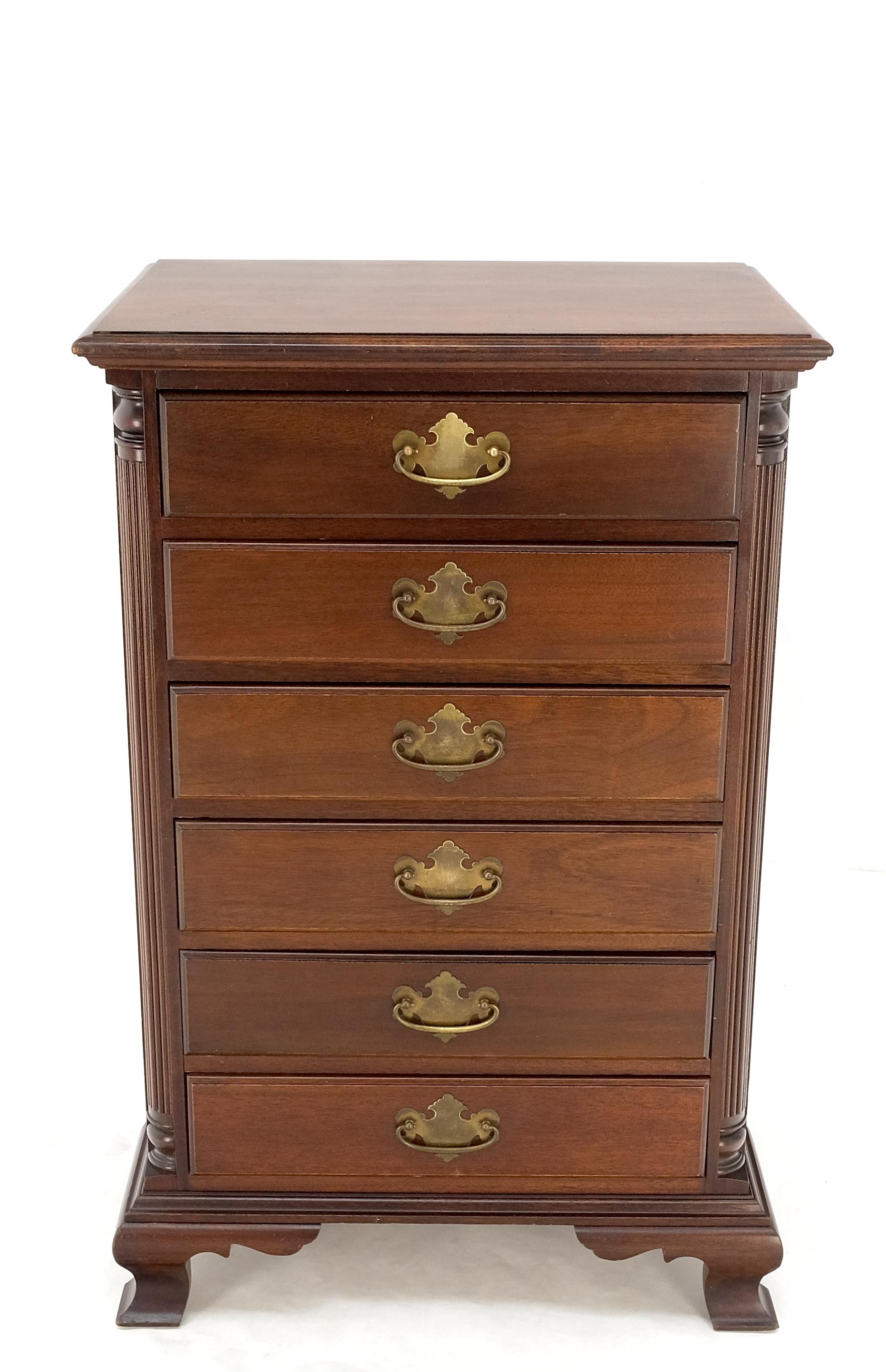 20th Century Bracket Feet Mahogany 6 Drawers Brass Pulls Tall Lingerie Chest Dresser Cabinet For Sale