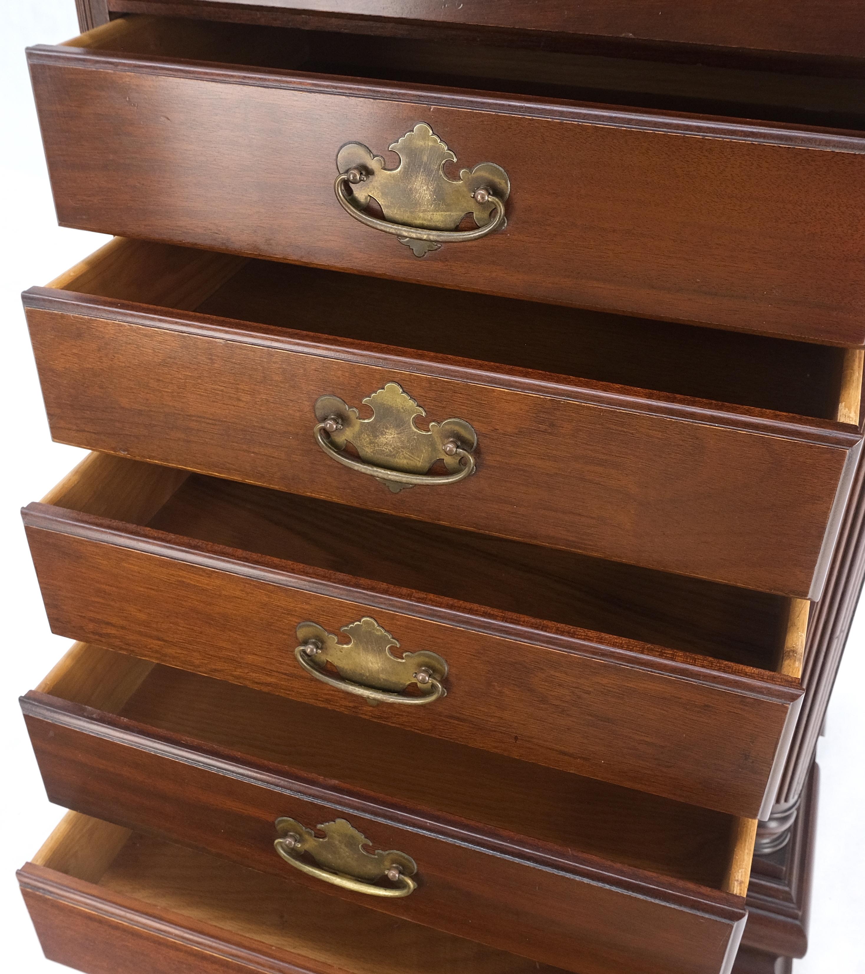 Bracket feet mahogany 6 drawers brass pulls tall lingerie chest dresser cabinet.