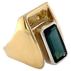 Bague Bracket en or jaune et blanc avec tourmaline bleu-vert 2,2 carats