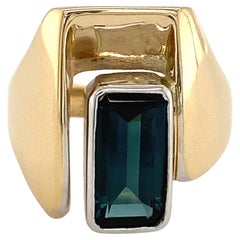 Anello "Bracket" con tormalina blu-verde da 2,2 carati in oro giallo e bianco