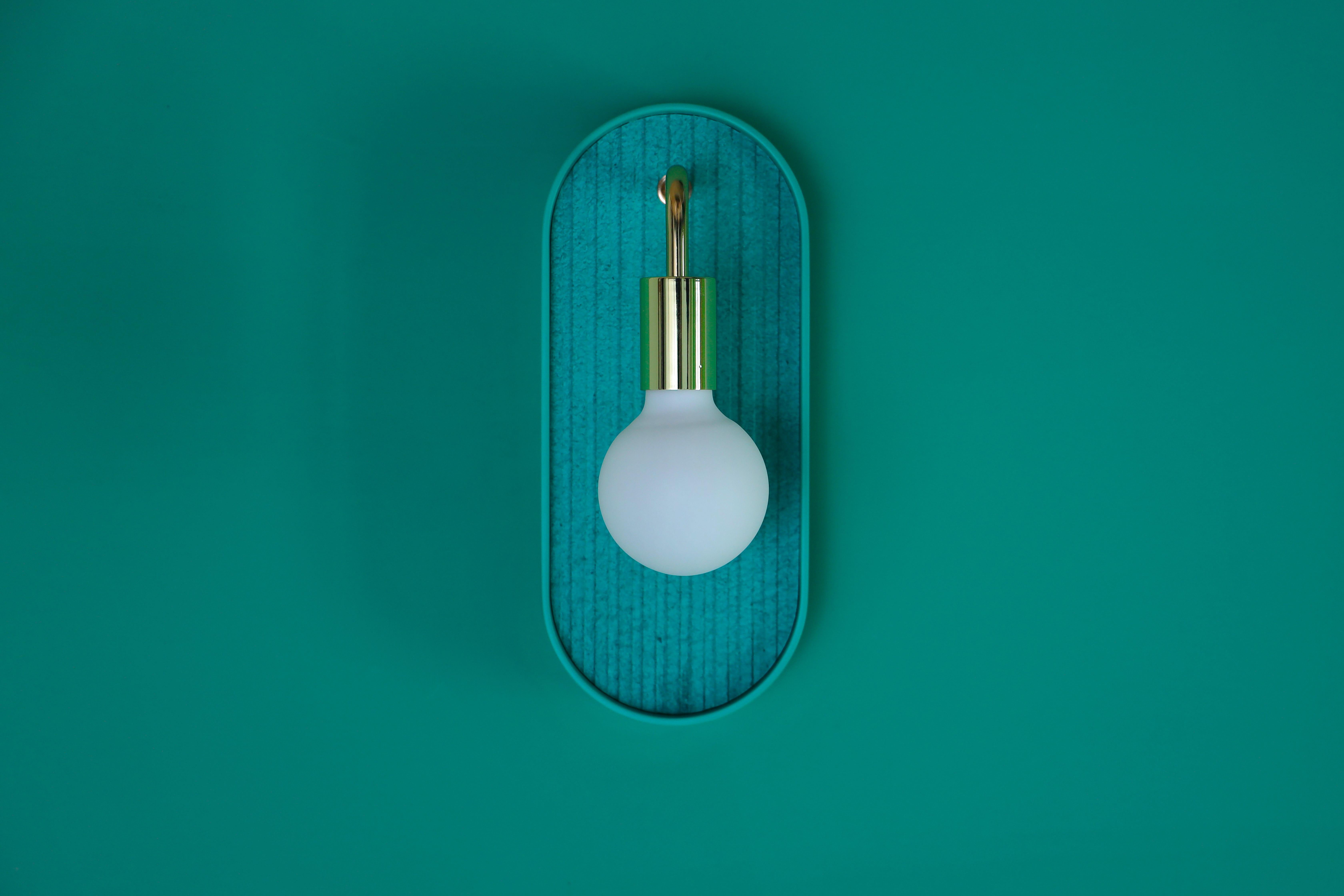 Italian Bracketlamp MiniOblong green - green lacquered solid basswood and paper in Stock For Sale