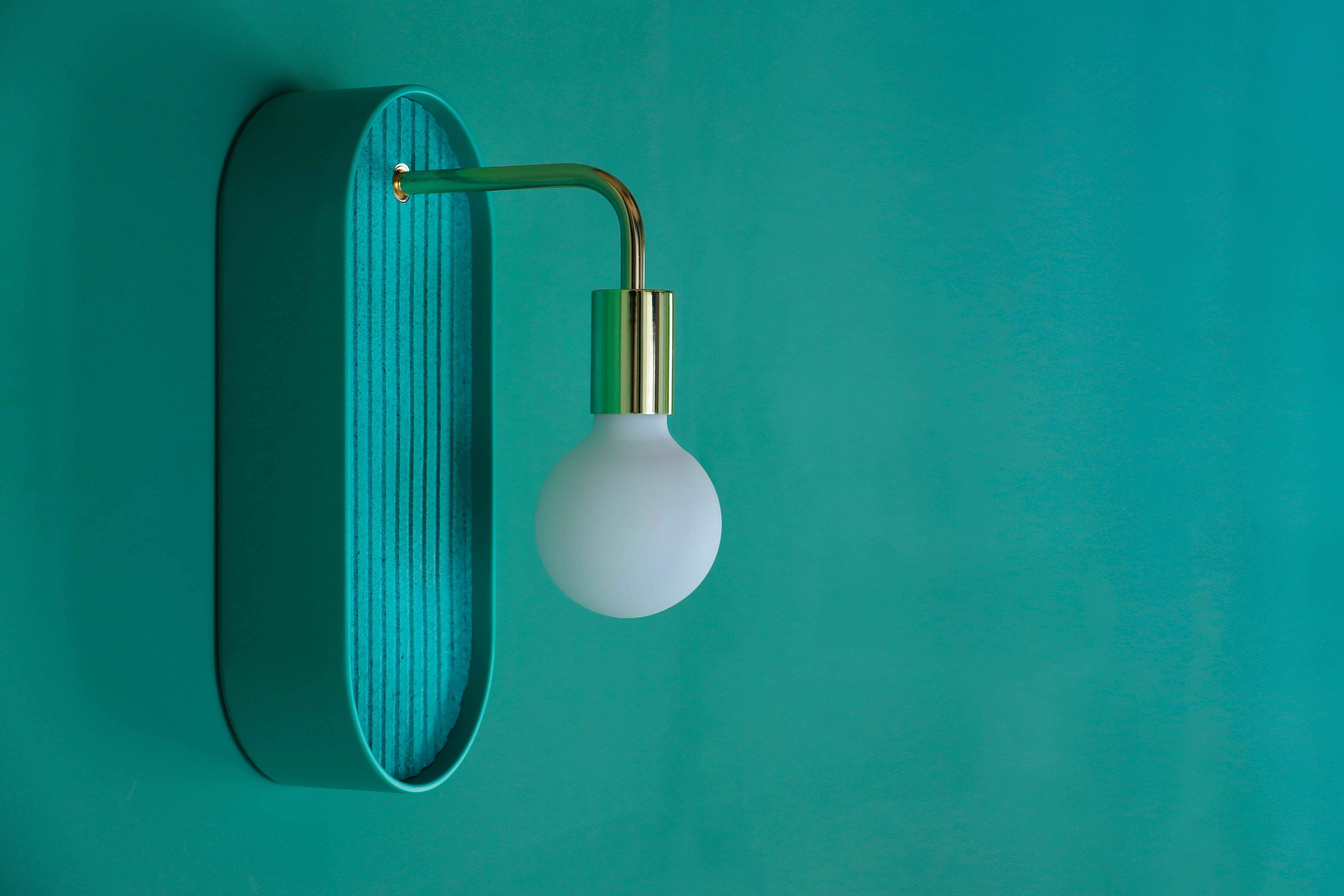 Hand-Crafted Bracketlamp MiniOblong green - green lacquered solid basswood and paper in Stock For Sale