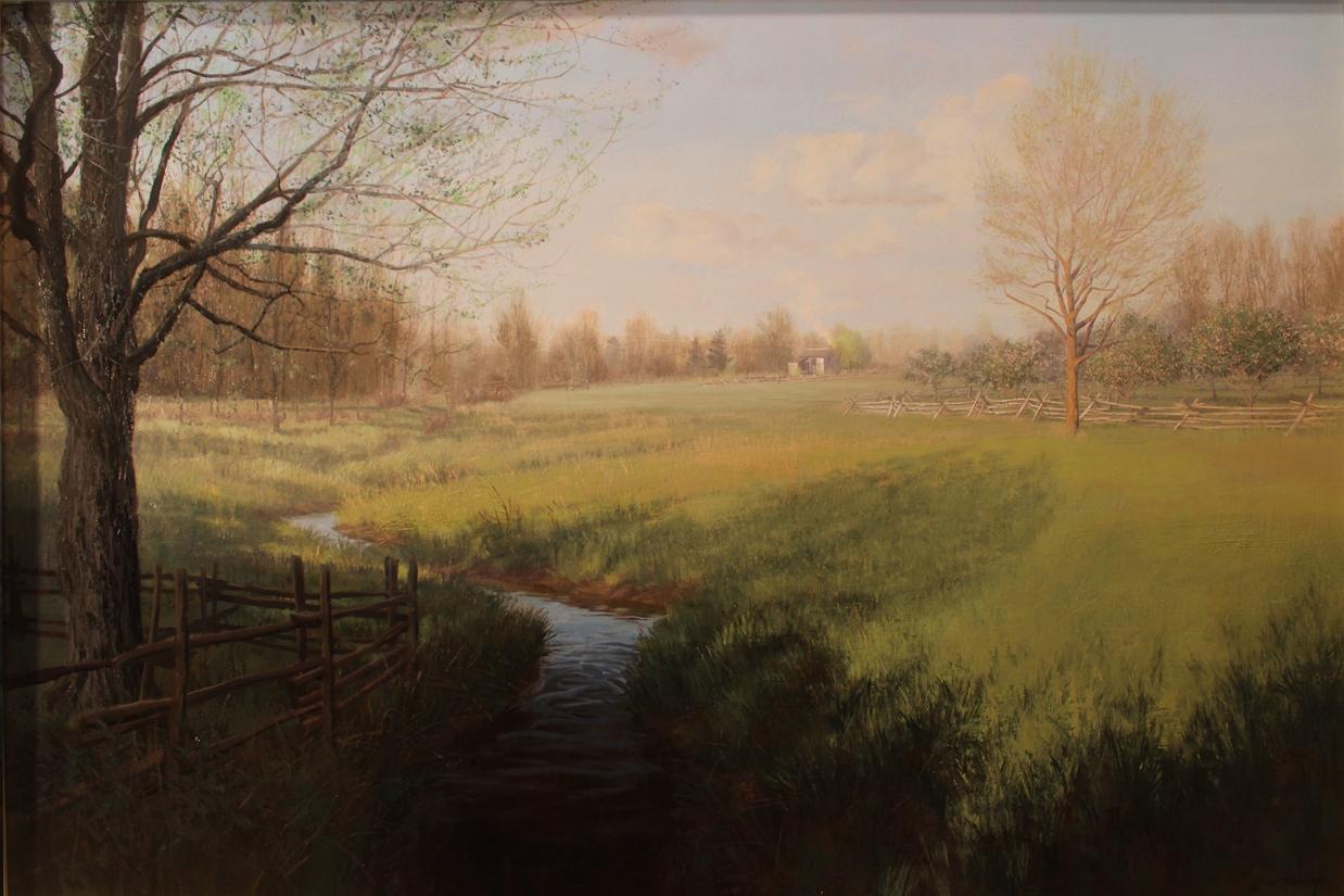 Brad Aldridge Landscape Painting - "Farm in Spring"