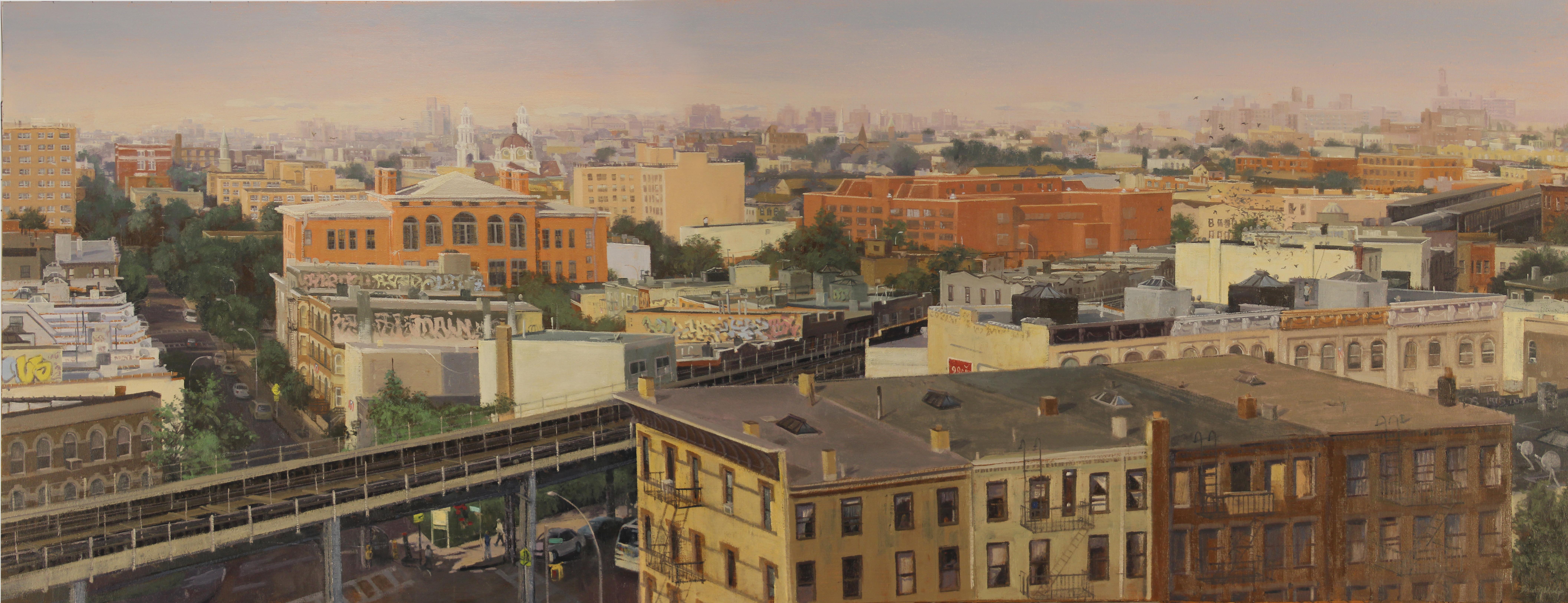 Brad Aldridge Landscape Painting - "Irving and Grove, Brooklyn New York"