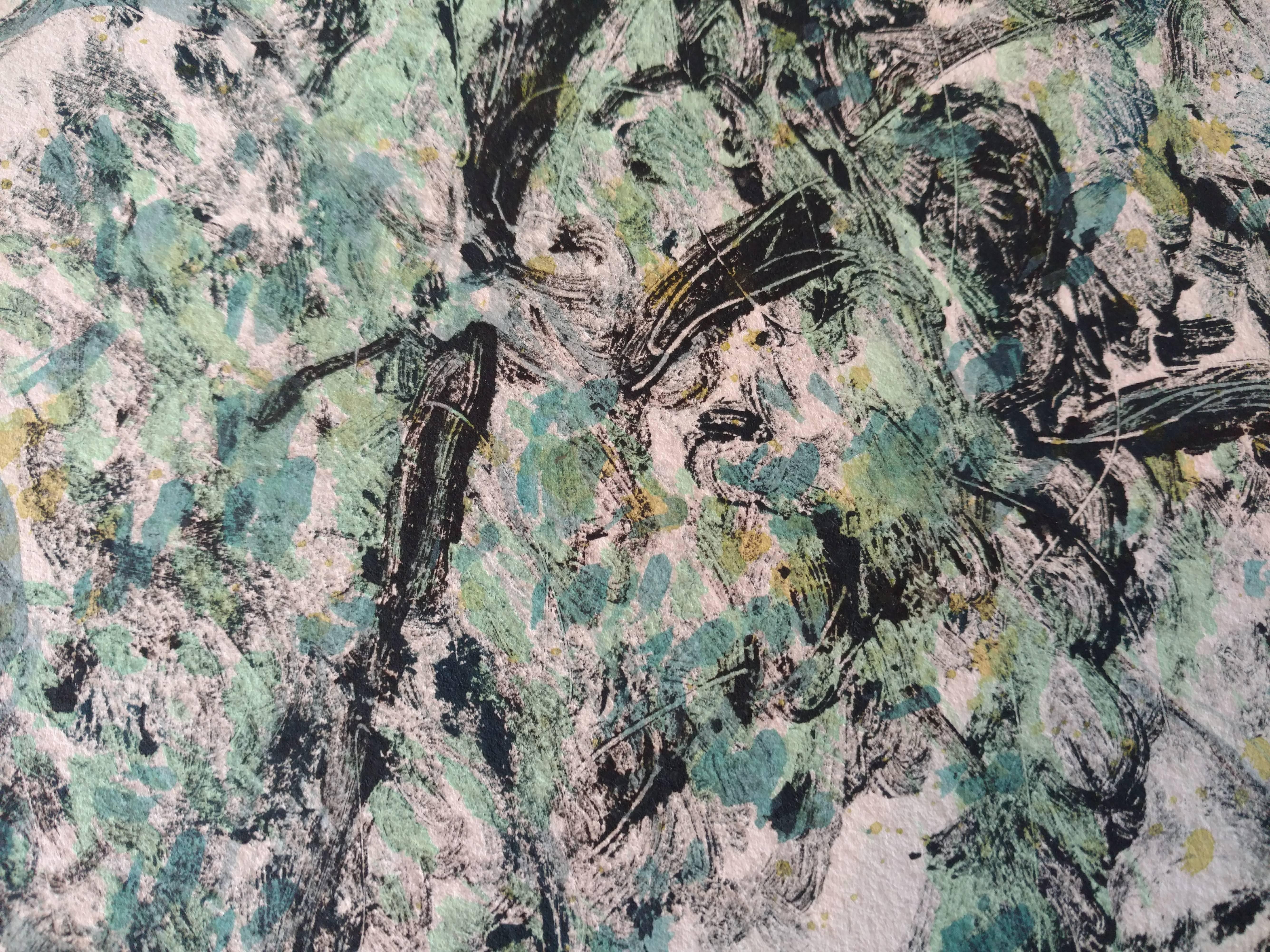 Peinture acrylique ou Monotype « Oak II » Pattern and Decoration Movement - Gris Landscape Painting par Brad Davis