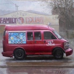 "Candy's" - Óleo sobre panel de madera, Escena callejera realista contemporánea