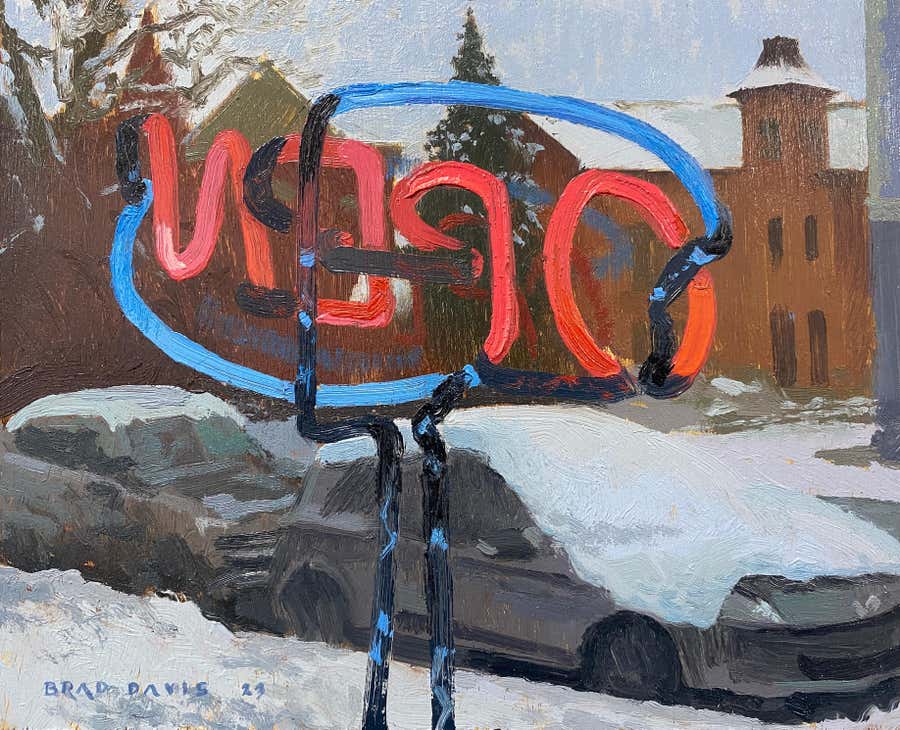 "Open" (2023) - Original Oil of Winter Cityscape by Brad Davis