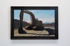 "Progress on Memorial" - Pittura ad olio, paesaggio urbano industriale