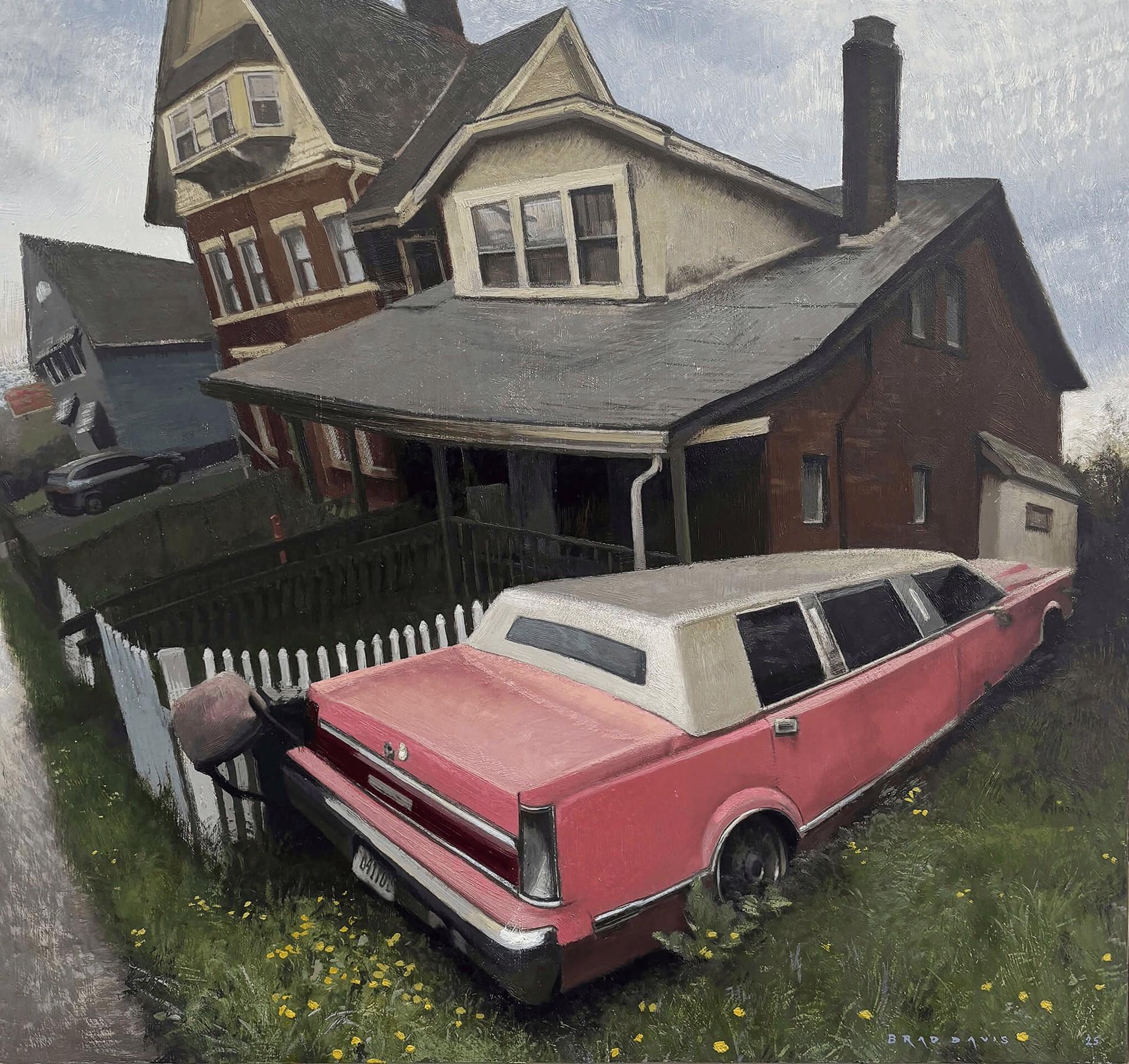 "State Ave. Stretch" - Huile sur Wood Panel, Scène de réalisme urbain