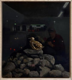 "Still Life with Pet Coke" – Oil Painting of Rocks, Bird Skeleton, Gas Station