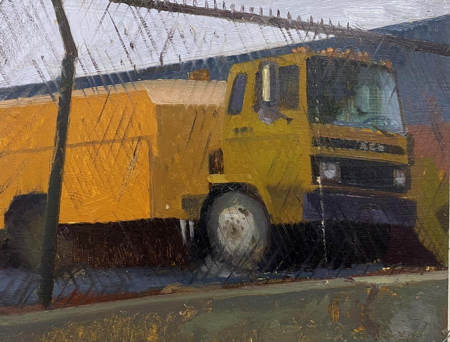 "Street Sweeper" (2023) - Original Oil of Cityscape by Brad Davis