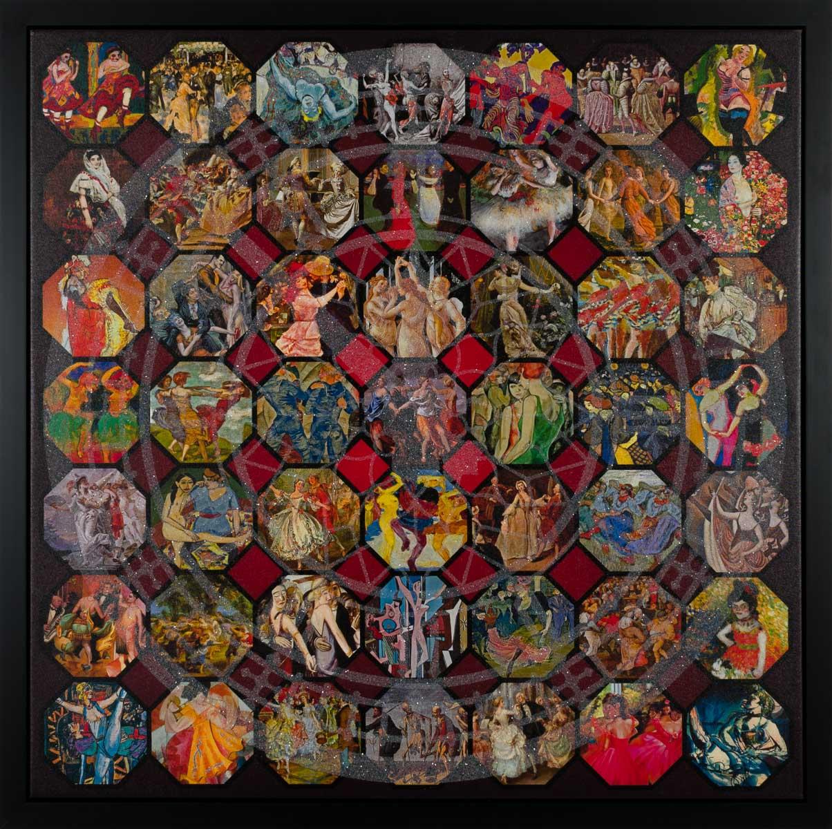 Dance to the Music of Time 10 is one of a series of 12 unique color variations of this title. The digital pigment print with diamond dust on canvas is signed and titled on the verso, and framed in a contemporary, black wood moulding.

Reference and