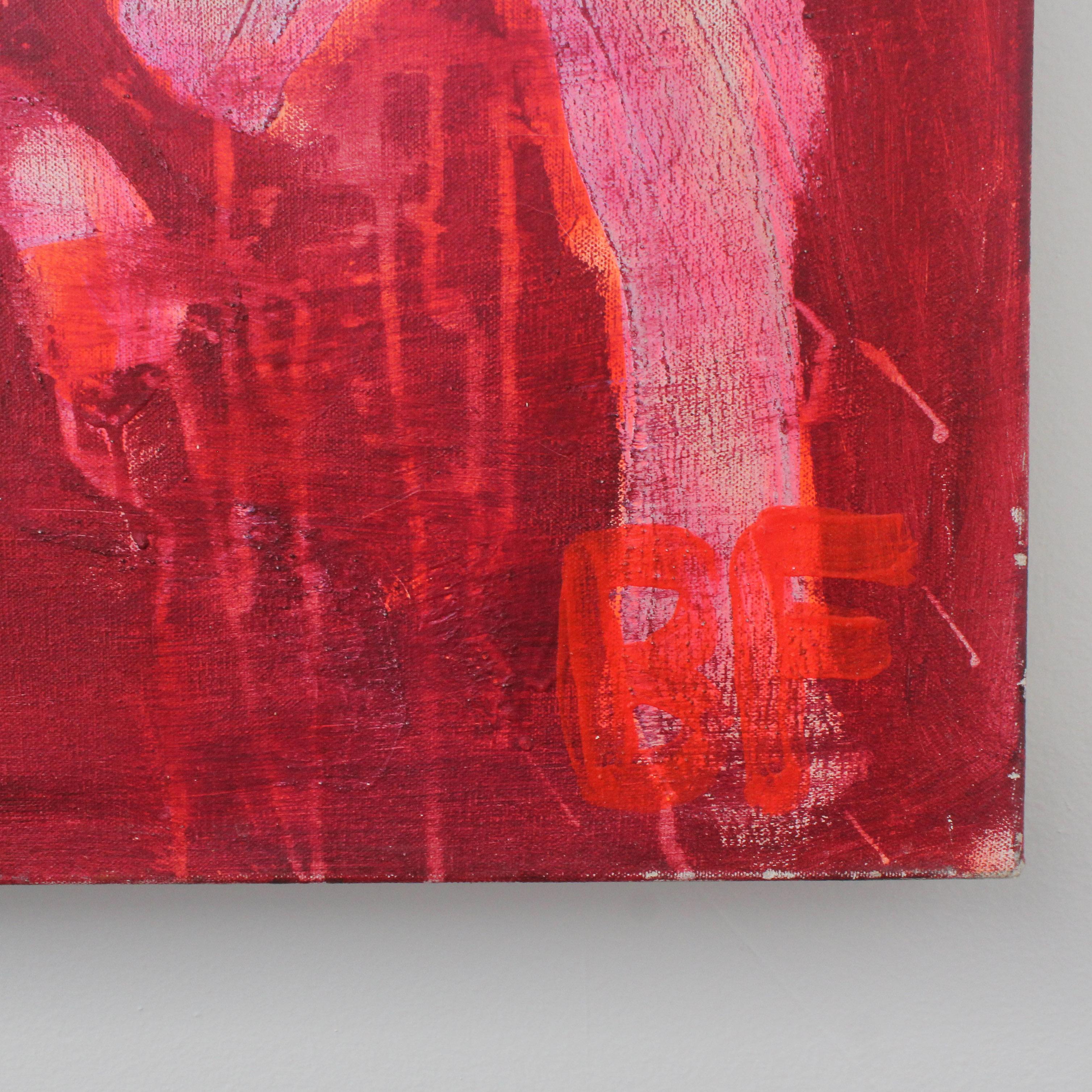 Big Red #3 Mixed Media Dayglow Paint On Canvas Abstract Painting by Brad Fisher For Sale 1