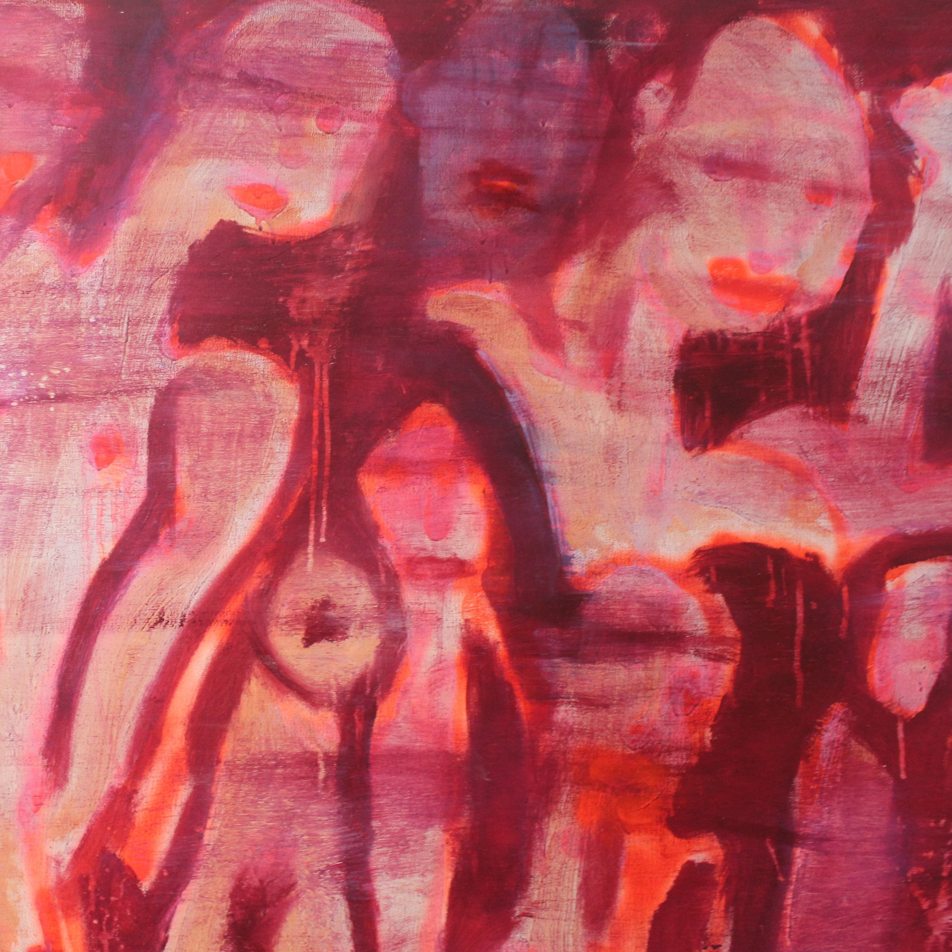 Big Red #3 Mixed Media Dayglow Paint On Canvas Abstract Painting by Brad Fisher For Sale 2