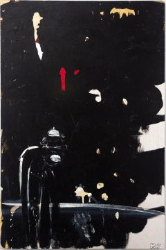 White Dog Mixed Media on Canvas Dark Abstract Modern Painting by Brad Fisher