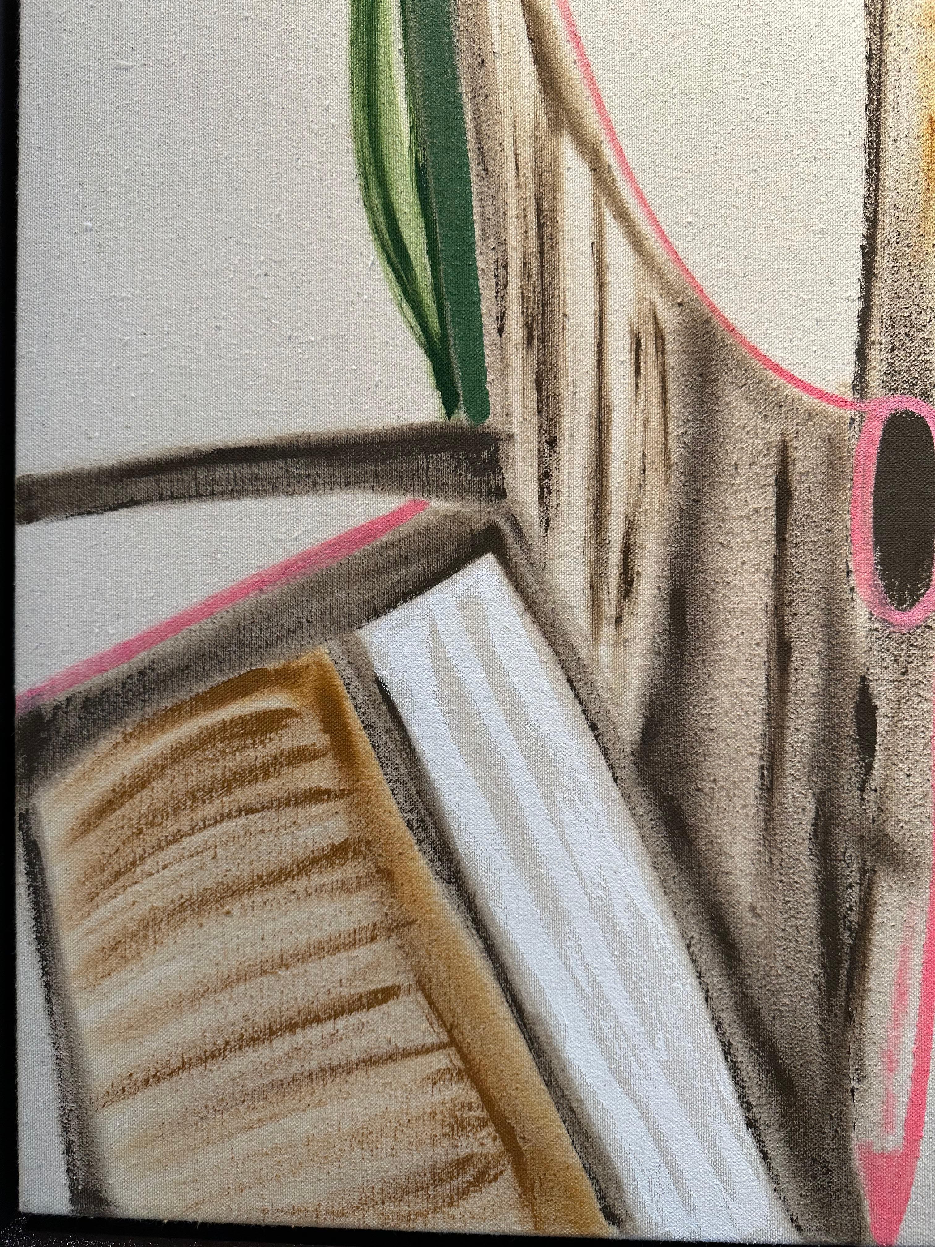 I decided to try a raw and unprimed canvas to enhance more of a natural element in a painting. The palette I chose was very neutral and earthy, but I brought in the pink for a little pop. Most of my paintings are not this simple, but I liked the