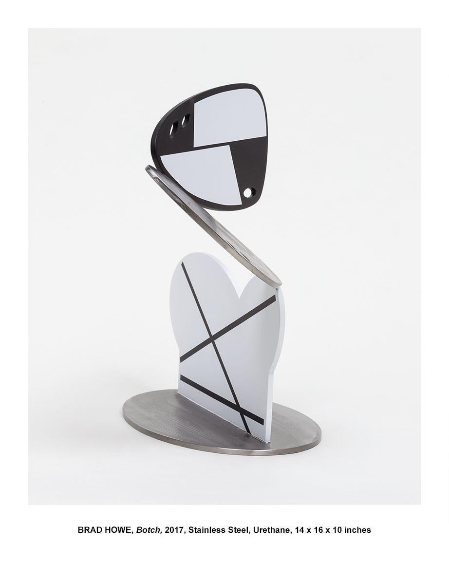 From a new series by  Brad Howe, one of America's premier sculptors, this pop contemporary sculpture is a unique, one of a kind, accent piece to any environment. The polished stainless and painted black and white combination are a unique feature of