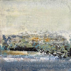 Untitled, no 1 - Blue Square Textured Abstract Landscape Painting on Canvas