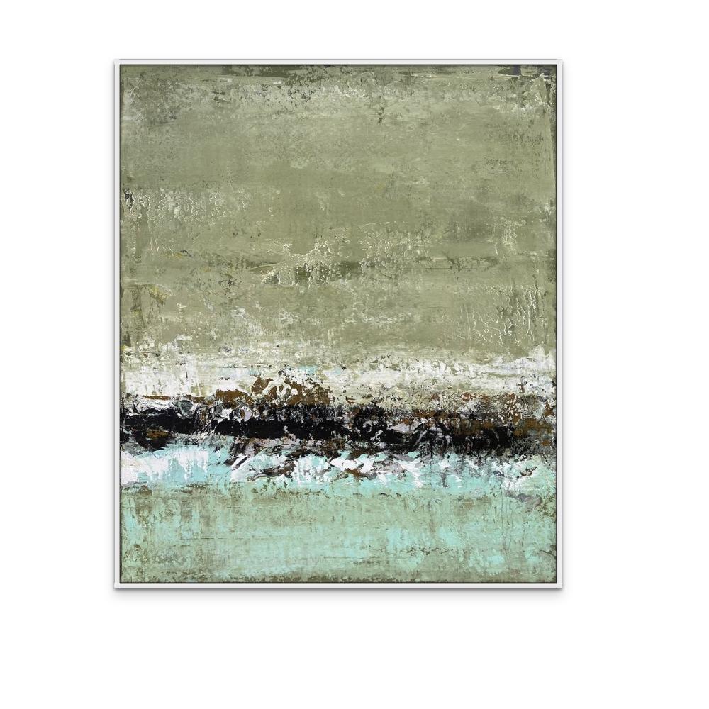 Sans titre, n° 7 - Peinture de paysage abstrait contemporaine verte texturée - Gris Landscape Painting par Brad Robertson