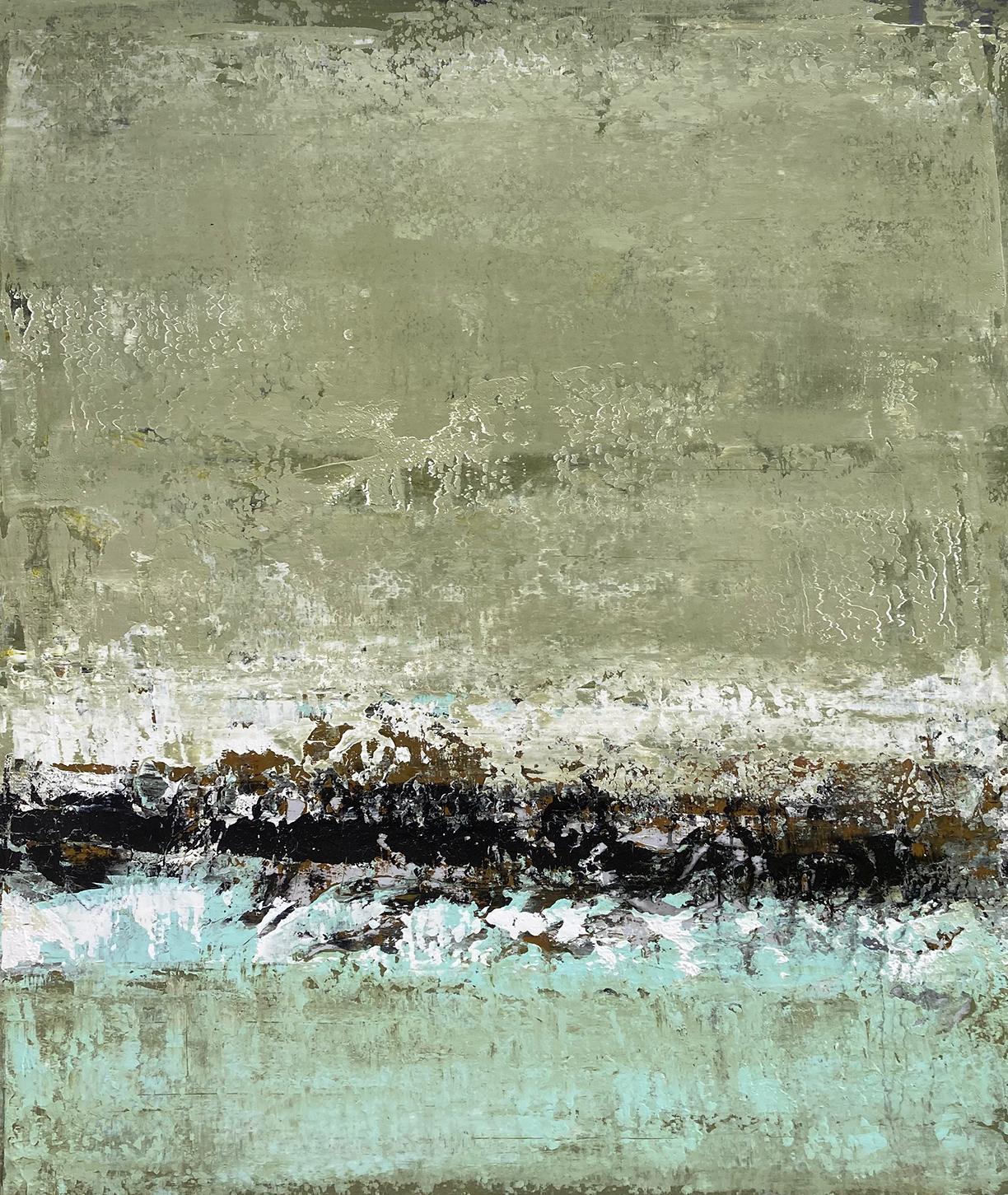 Landscape Painting Brad Robertson - Sans titre, n° 7 - Peinture de paysage abstrait contemporaine verte texturée