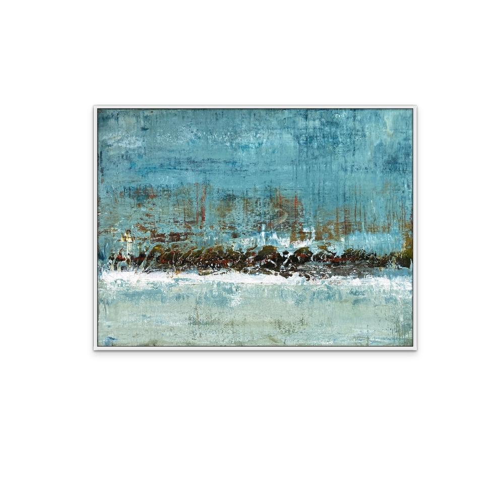 Untitled, no 8 - Blue Textured Abstract Landscape Painting on Stretched Canvas For Sale 1