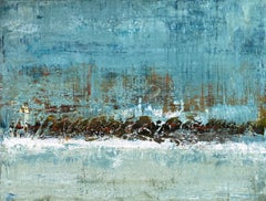 Untitled, no 8 - Blue Textured Abstract Landscape Painting on Stretched Canvas