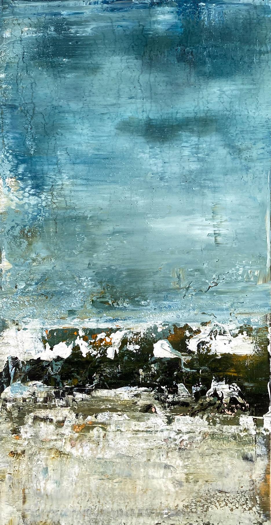 Sans titre, n° 9 - Peinture de paysage abstrait texturée bleue