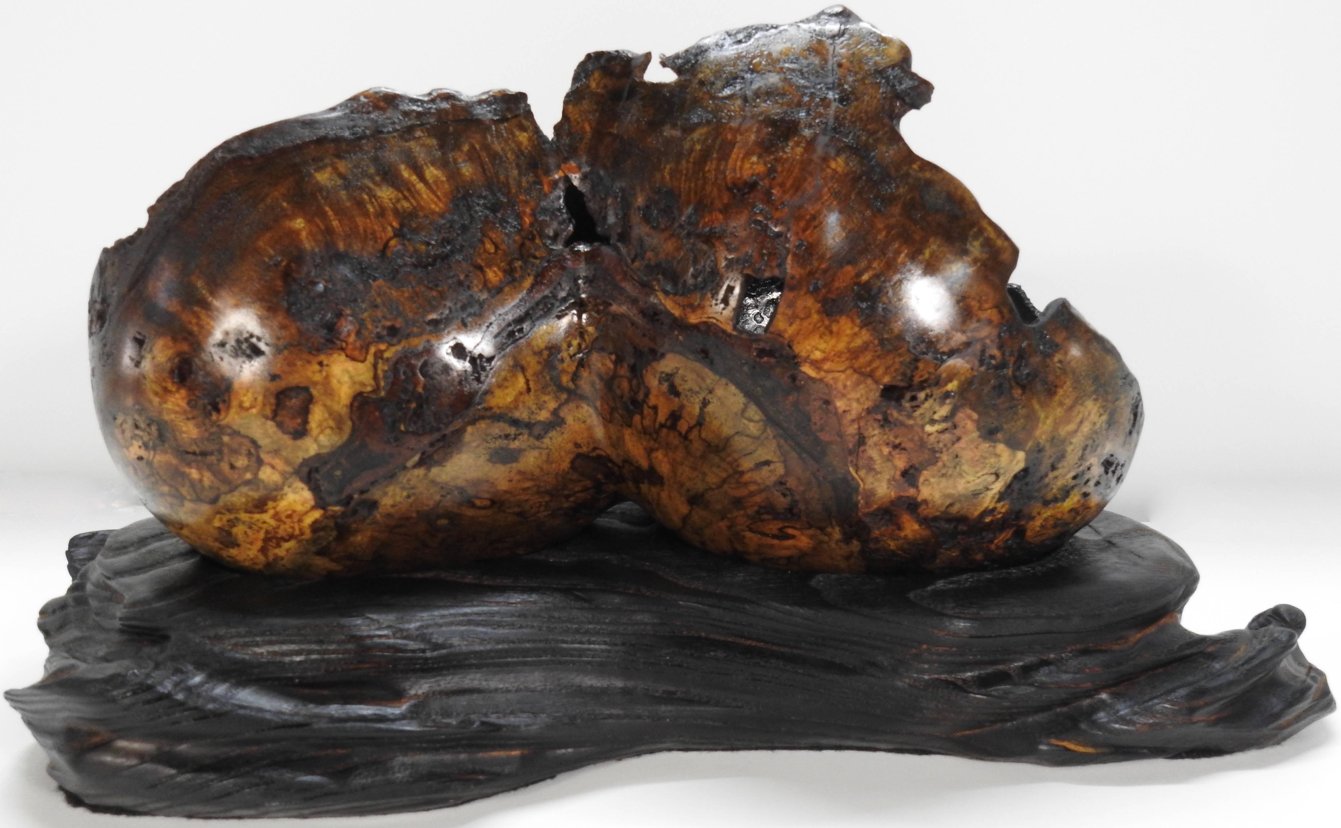 Contemporary Brad Sells Aloha Series No. 38 Mango Burl Bowl on Stand For Sale