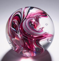 Brad Shute Abstract Red & White Paperweight, American Art Glass