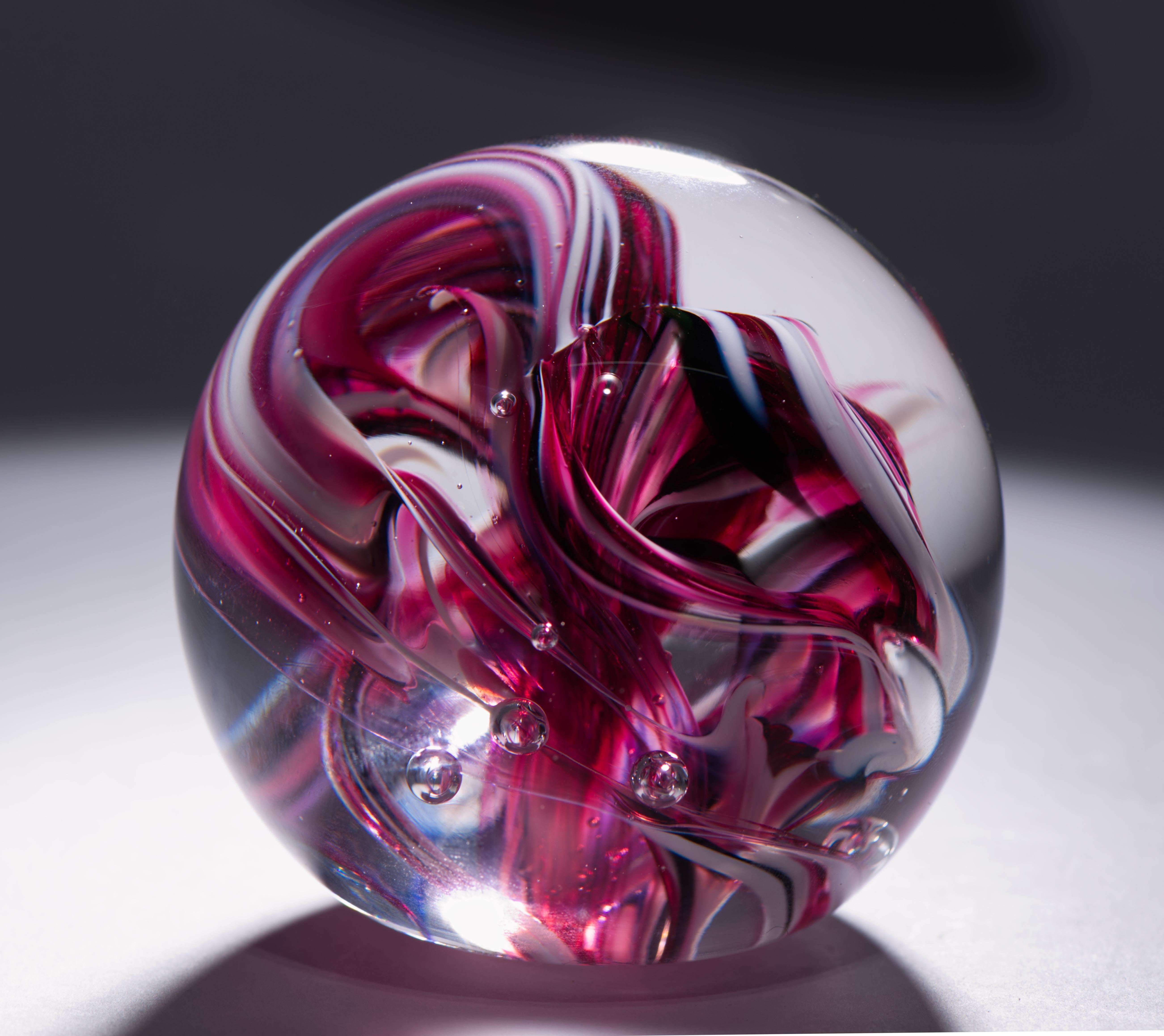 Organic Modern Brad Shute Abstract Red & White Paperweight, American Art Glass For Sale