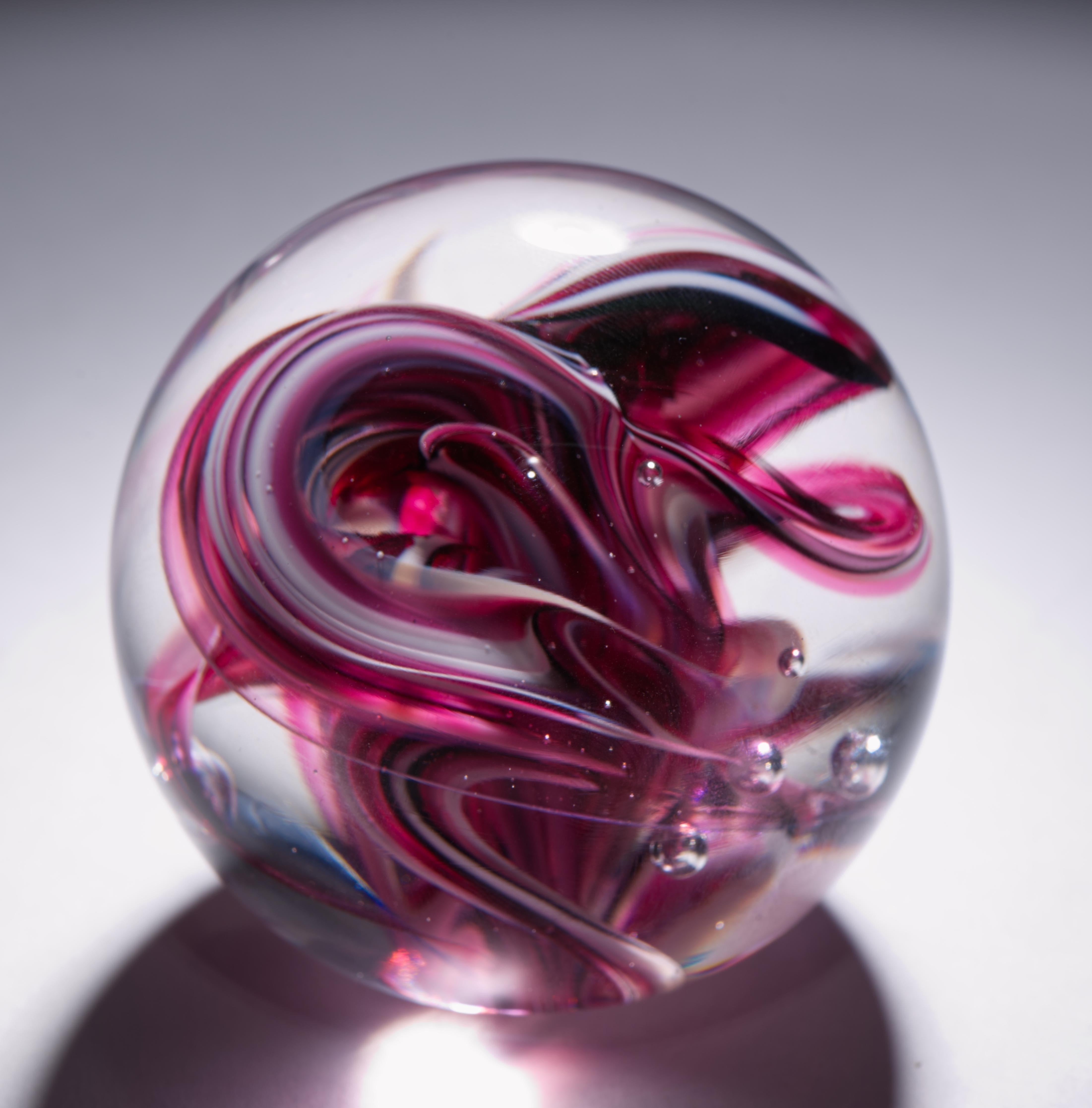 Hand-Crafted Brad Shute Abstract Red & White Paperweight, American Art Glass For Sale