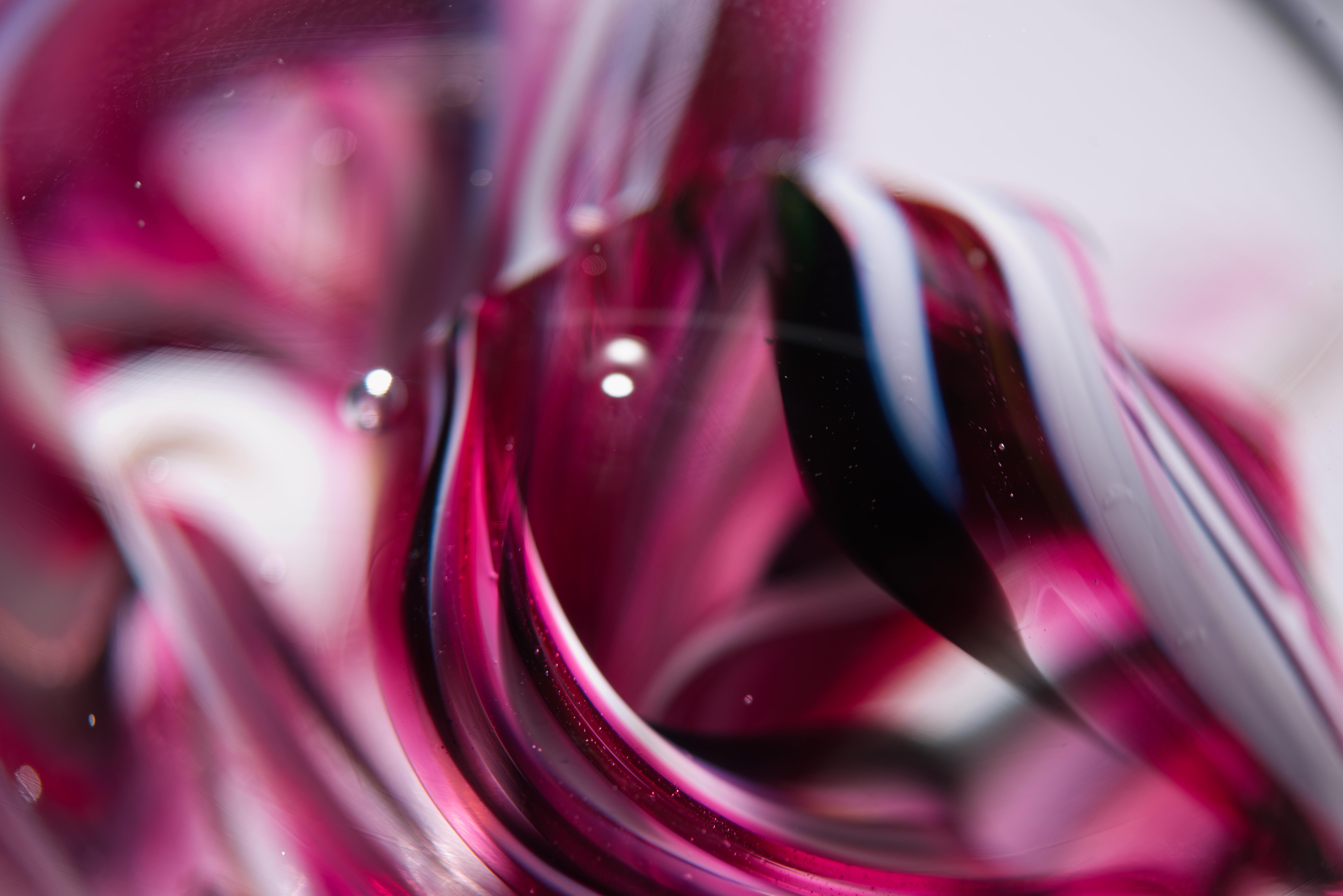 Contemporary Brad Shute Abstract Red & White Paperweight, American Art Glass For Sale