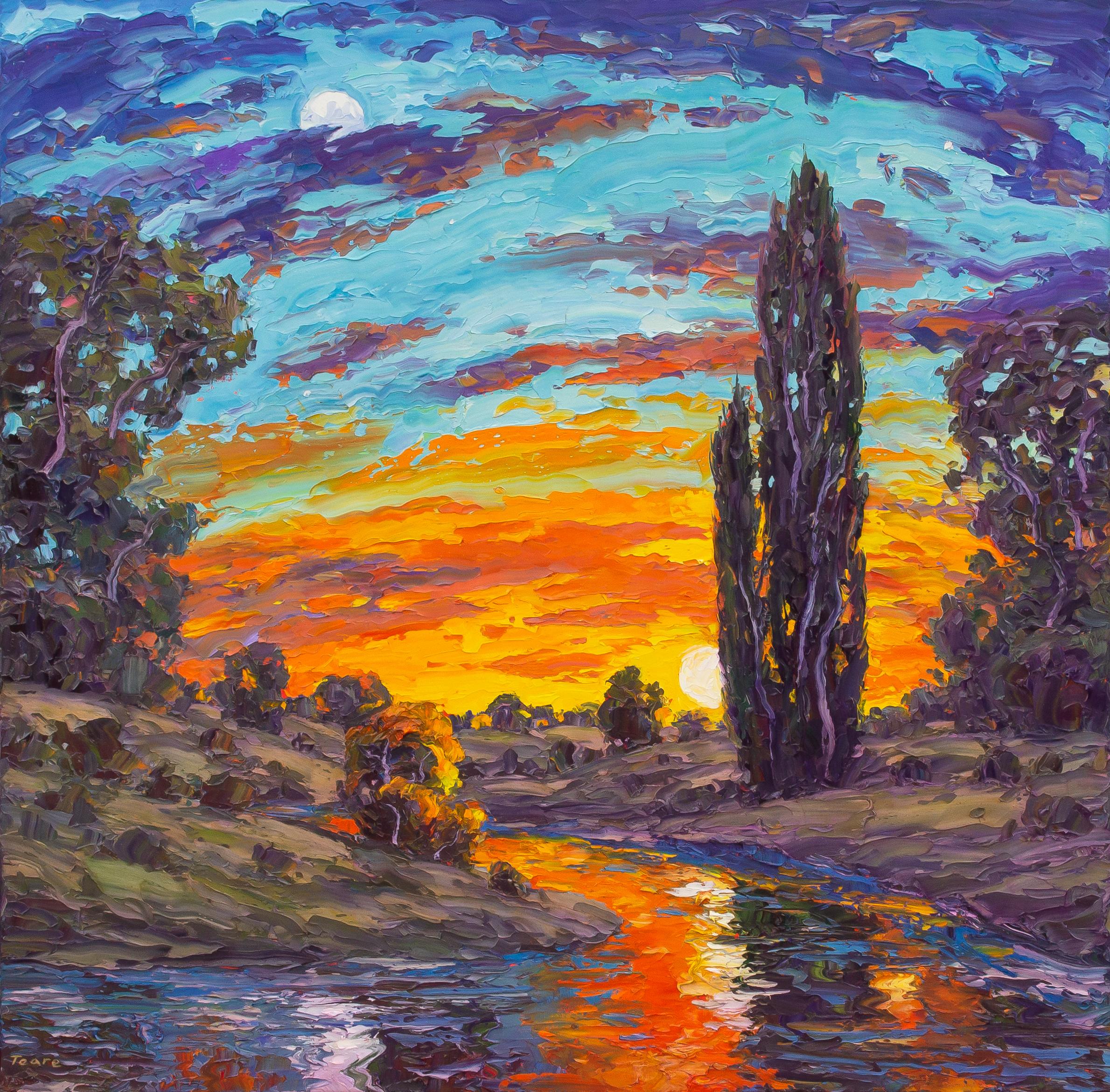 Union of the Moon and Sun - Impressionist Painting by Brad Teare 
