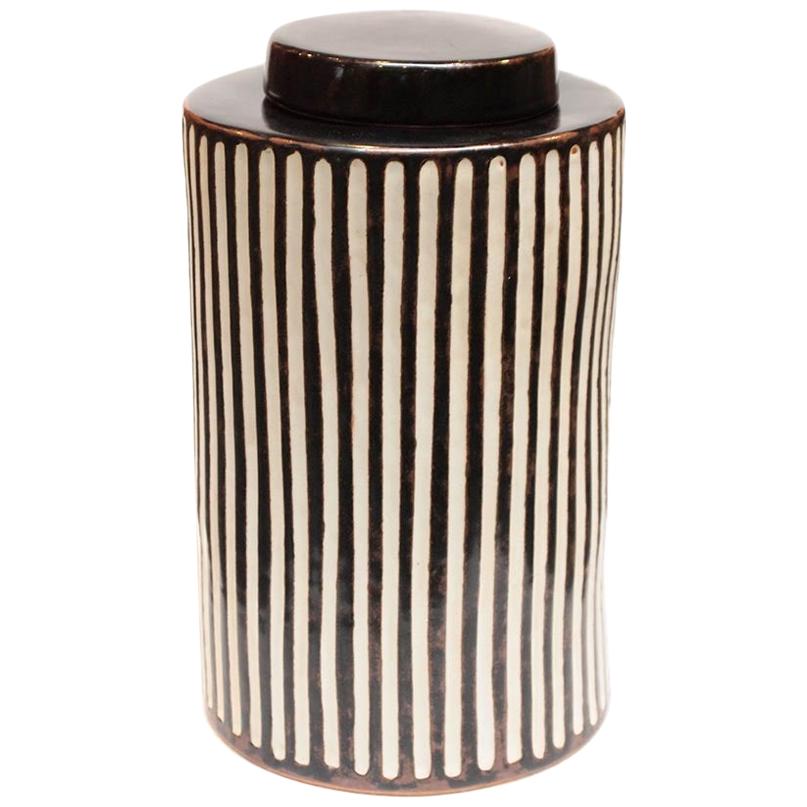 Braden Cylindrical Teabox in Medium with Black Stripes by CuratedKravet