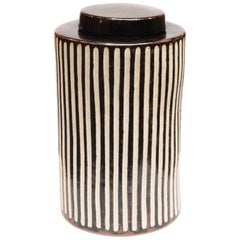 Braden Cylindrical Teabox in Medium with Black Stripes by CuratedKravet