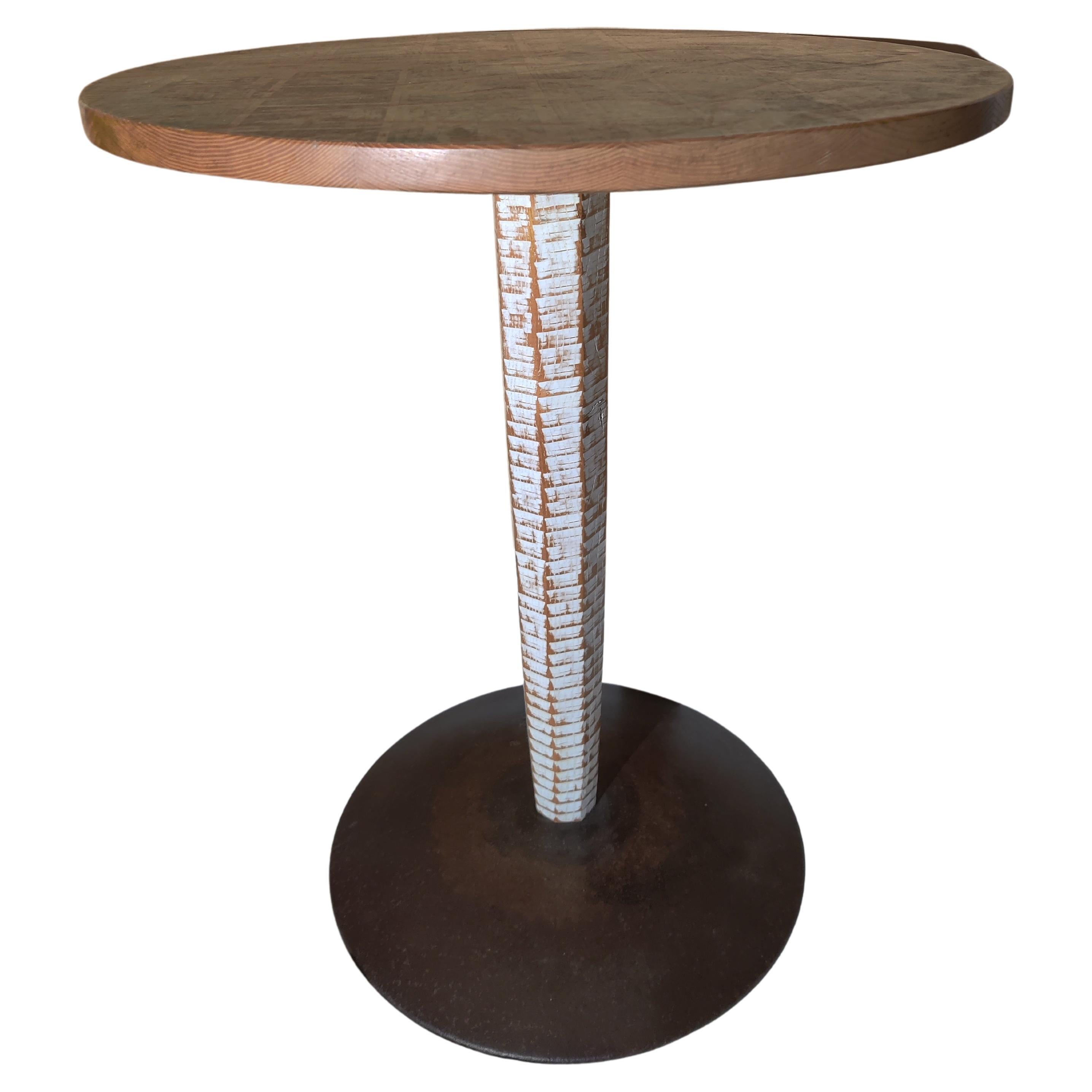 Bradford Smith Woodworking, PA  Pedestal Table, Iron base, Comic theme top For Sale