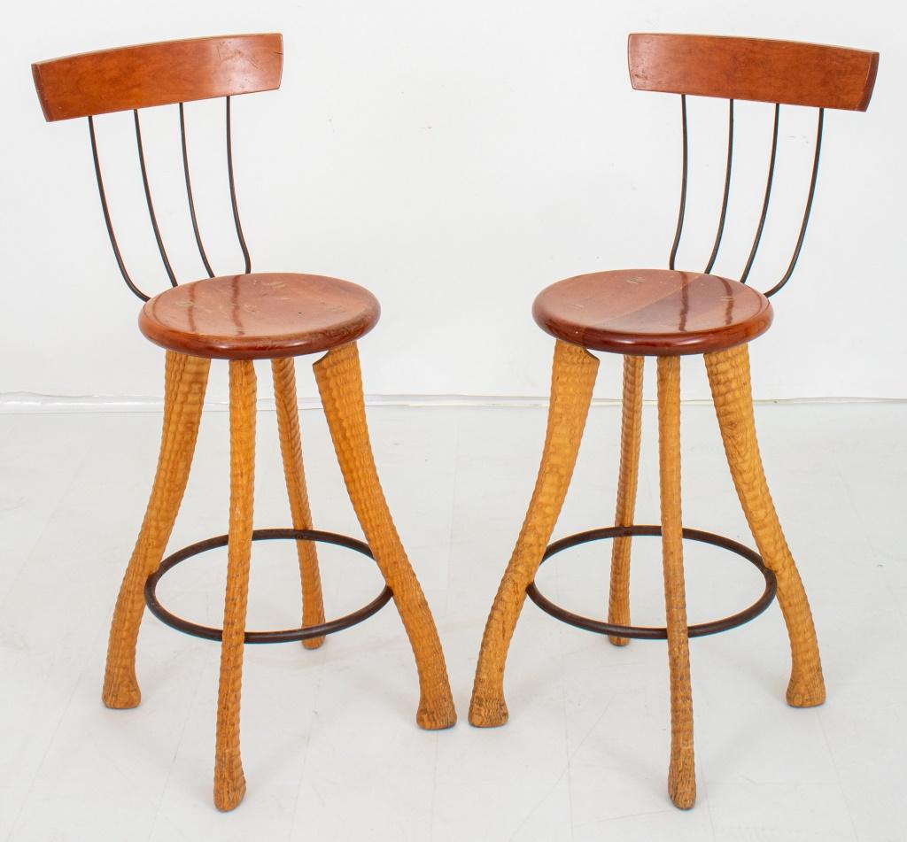 20th Century Bradford Woodworking Pitchfork Counter Stools, Pair For Sale
