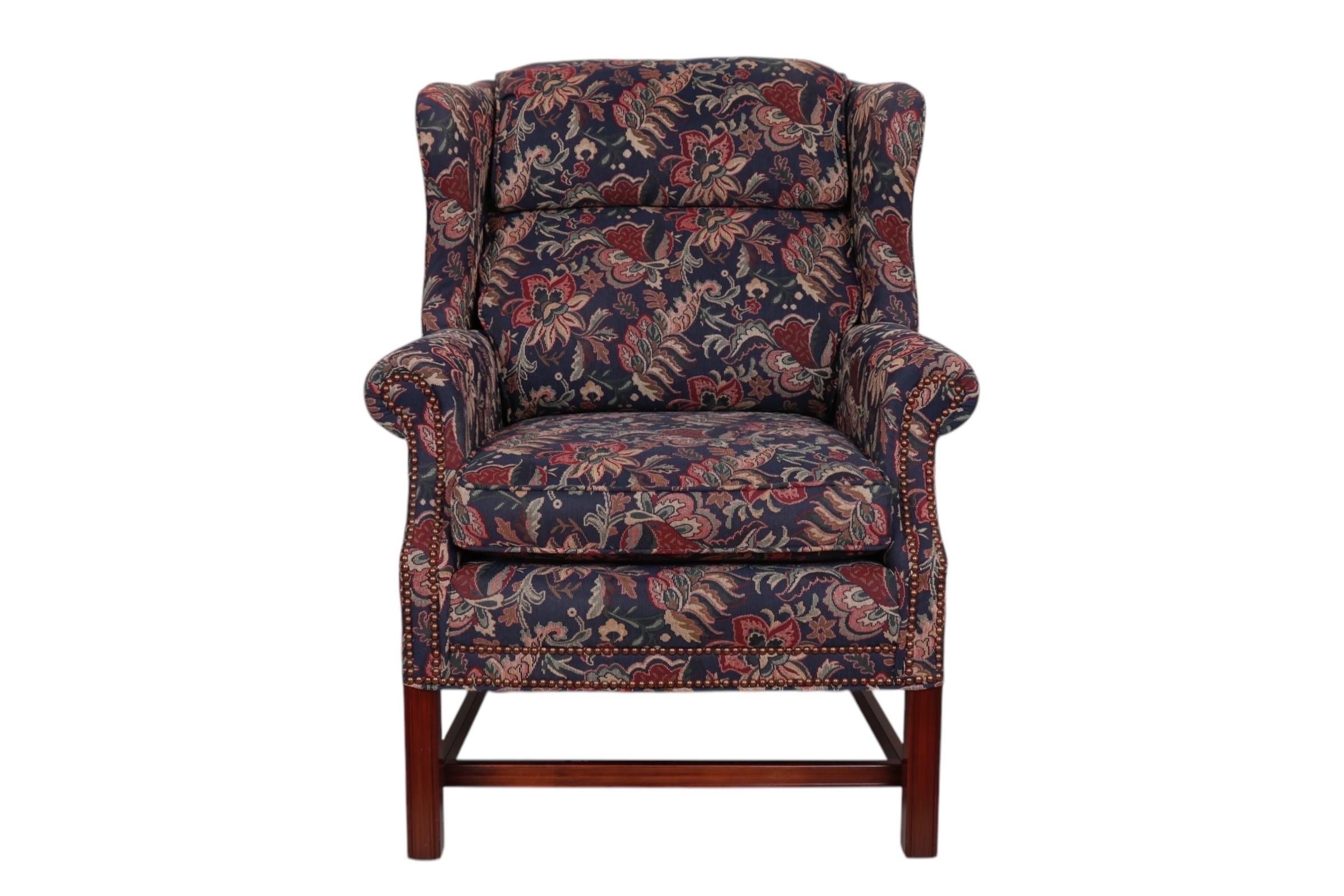 Bradington Young Georgian Style Wingback Chair and Ottoman In Good Condition For Sale In Bradenton, FL