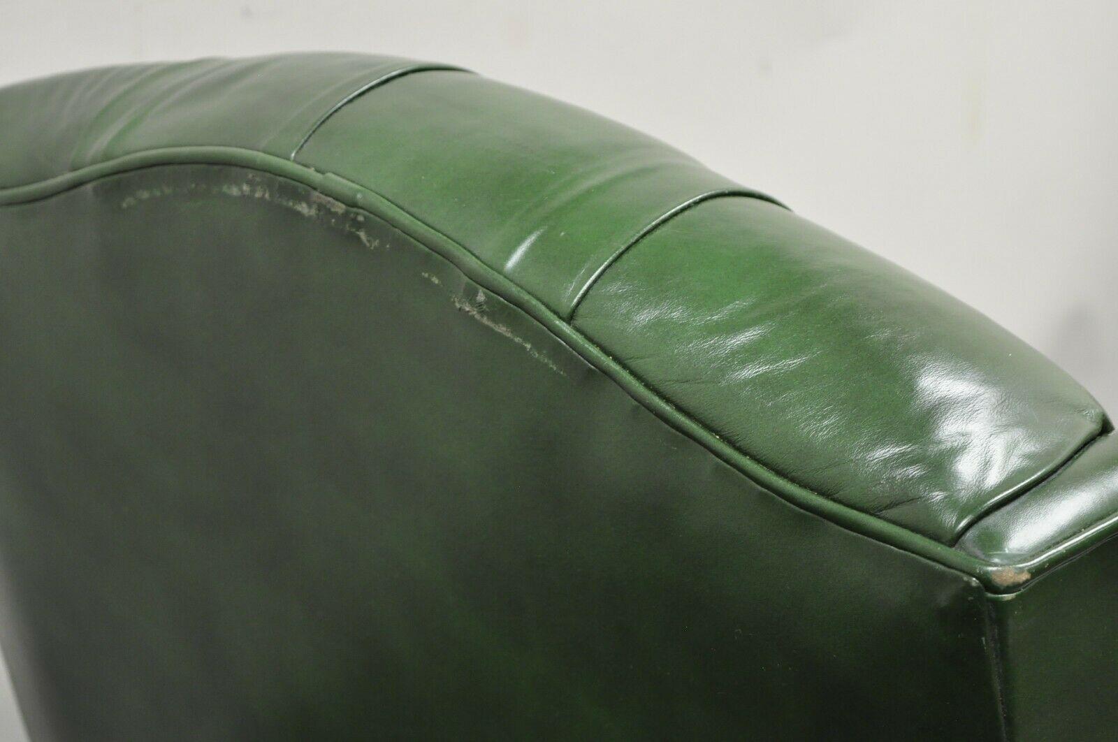 Mahogany Bradington Young Green Leather Chesterfield Reclining Wingback Chairs - a Pair