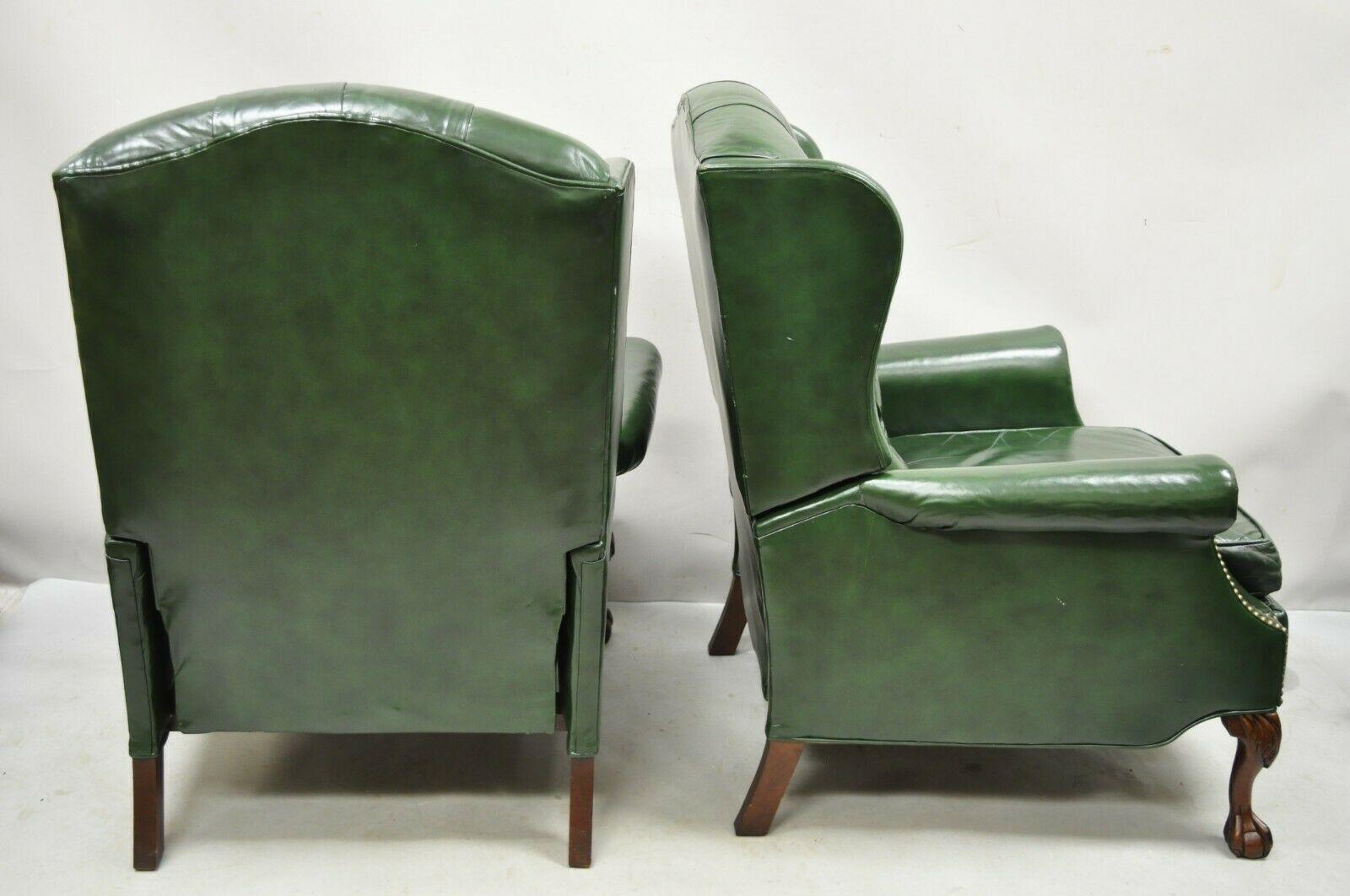 Bradington Young Green Leather Chesterfield Reclining Wingback Chairs - a Pair 1