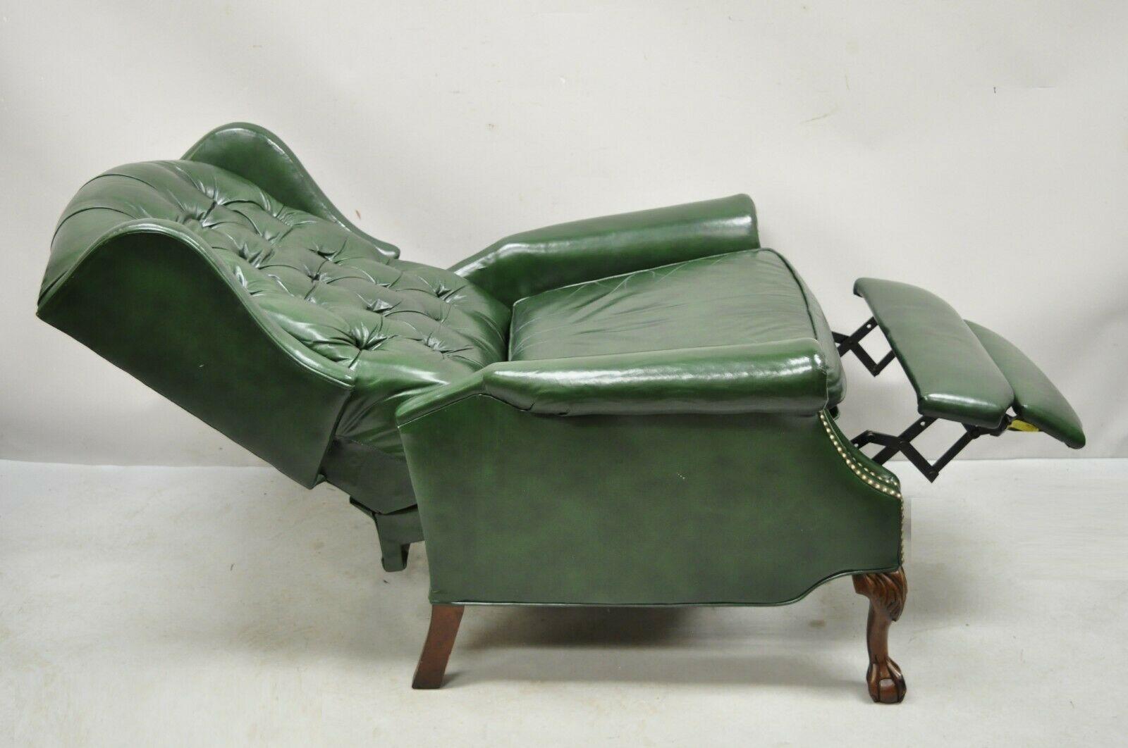 Bradington Young Green Leather Chesterfield Reclining Wingback Chairs - a Pair In Good Condition In Philadelphia, PA