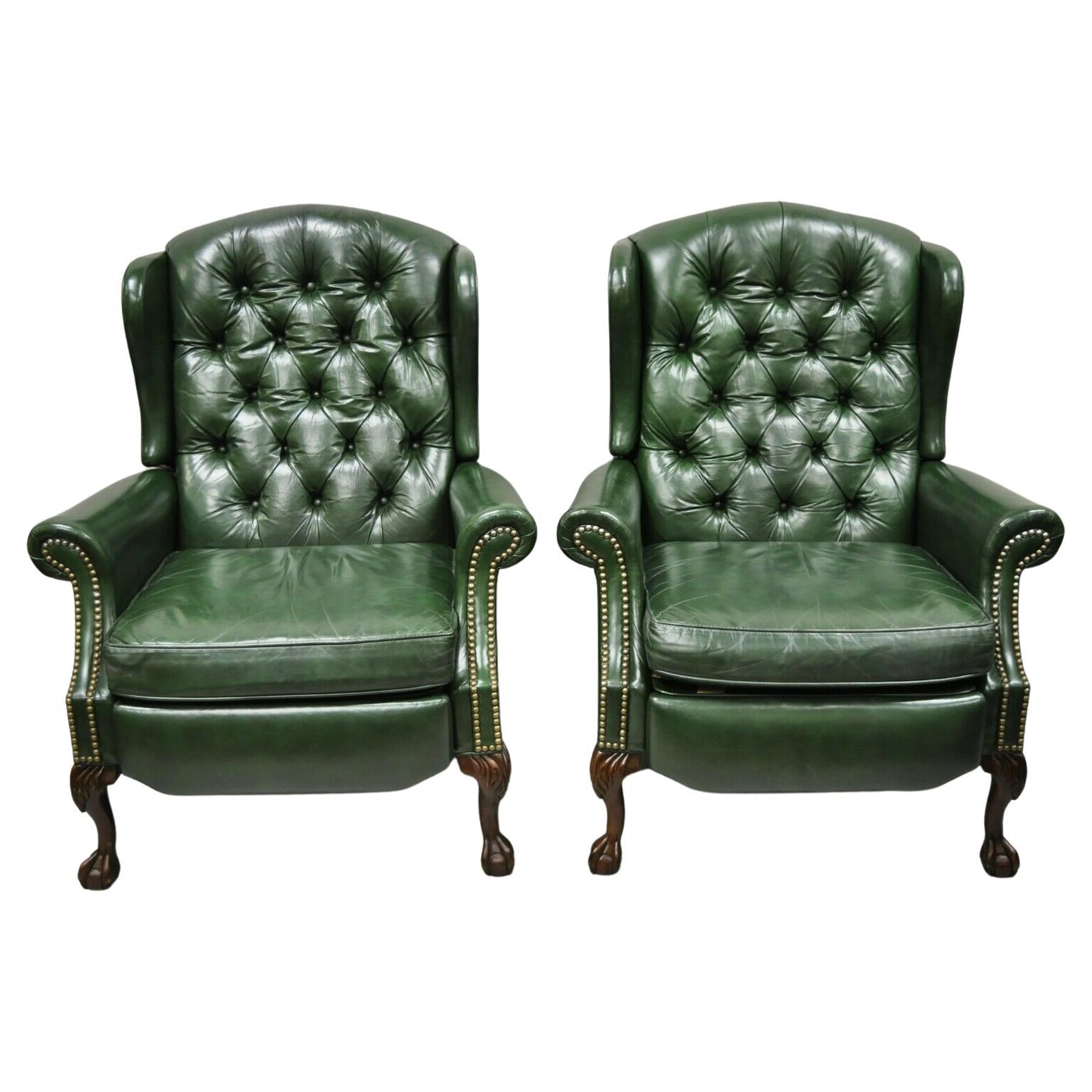 Bradington Young Green Leather Chesterfield Reclining Wingback Chairs - a  Pair at 1stDibs | bradington young leather recliner, bradenton young