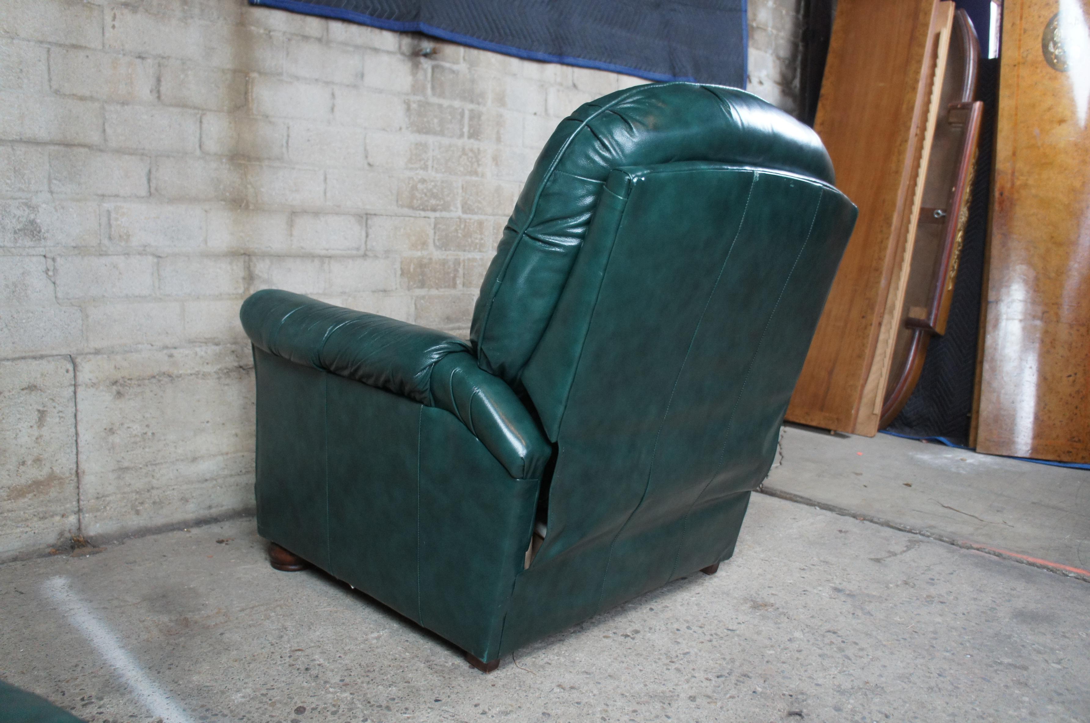 Bradington Young Tufted Green Leather Reclining Rockwell Chair and Ottoman 2
